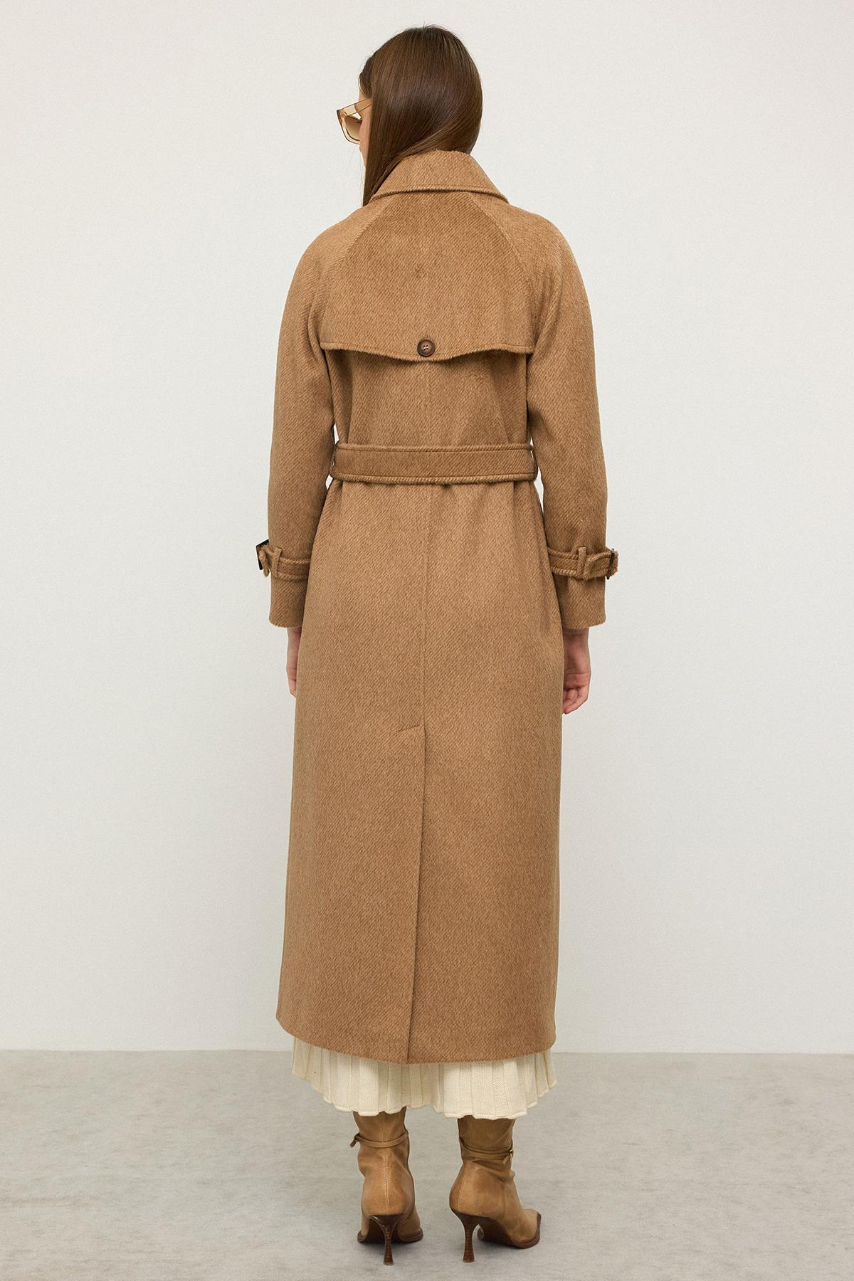 Reglan Kol Pelerin Detaylı Uzun Moher Kaban KAMEL 3144