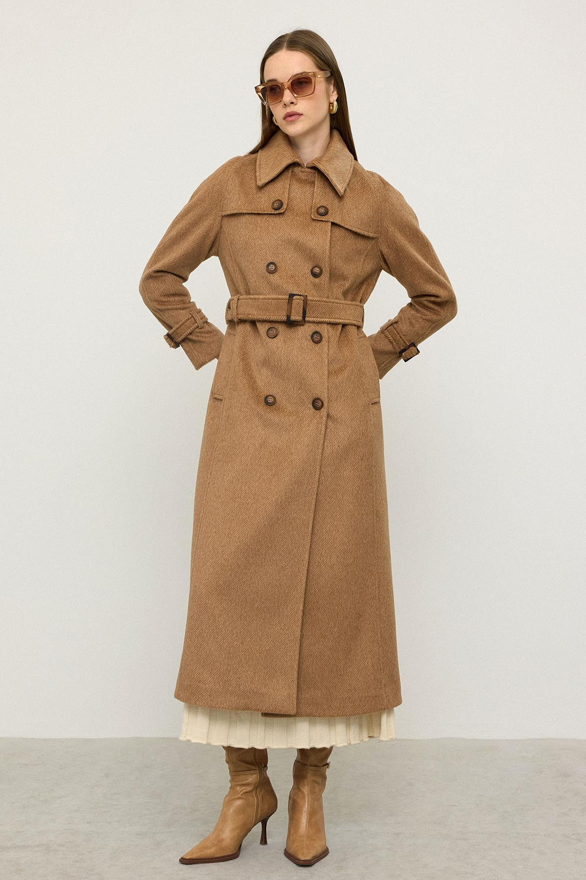 Reglan Kol Pelerin Detaylı Uzun Moher Kaban KAMEL 3144