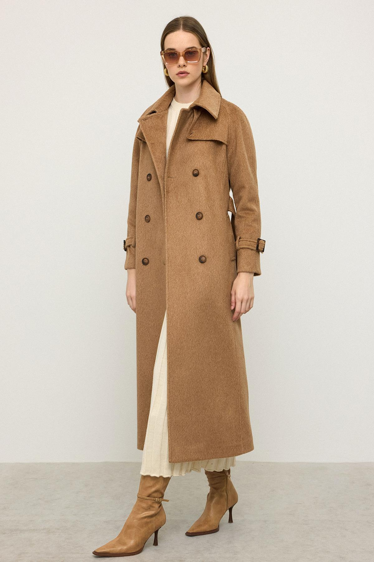 Reglan Kol Pelerin Detaylı Uzun Moher Kaban KAMEL 3144