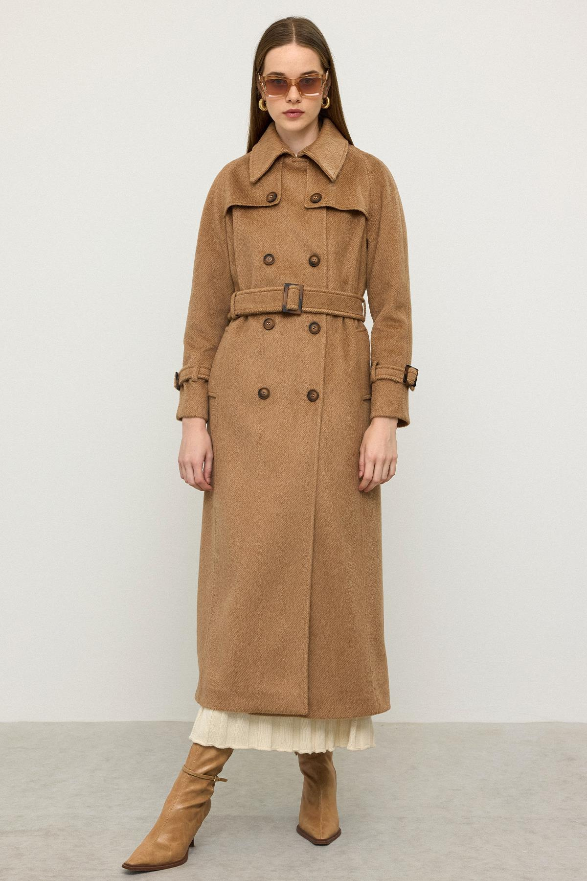 Reglan Kol Pelerin Detaylı Uzun Moher Kaban KAMEL 3144