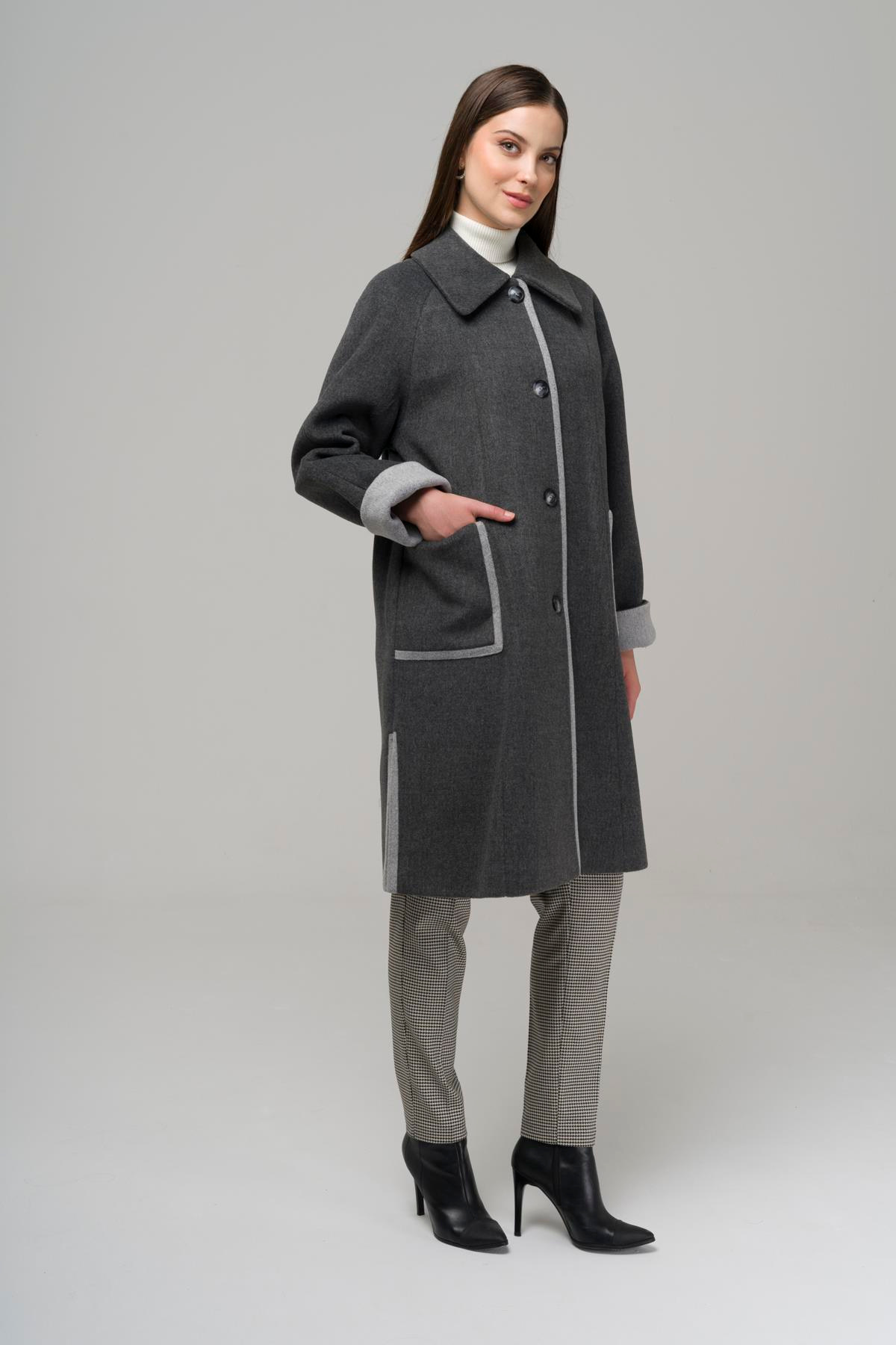 Reglan Kol Torba Cepli Garni Detaylı Büyük Beden Kaban KOYU GRİ 3947