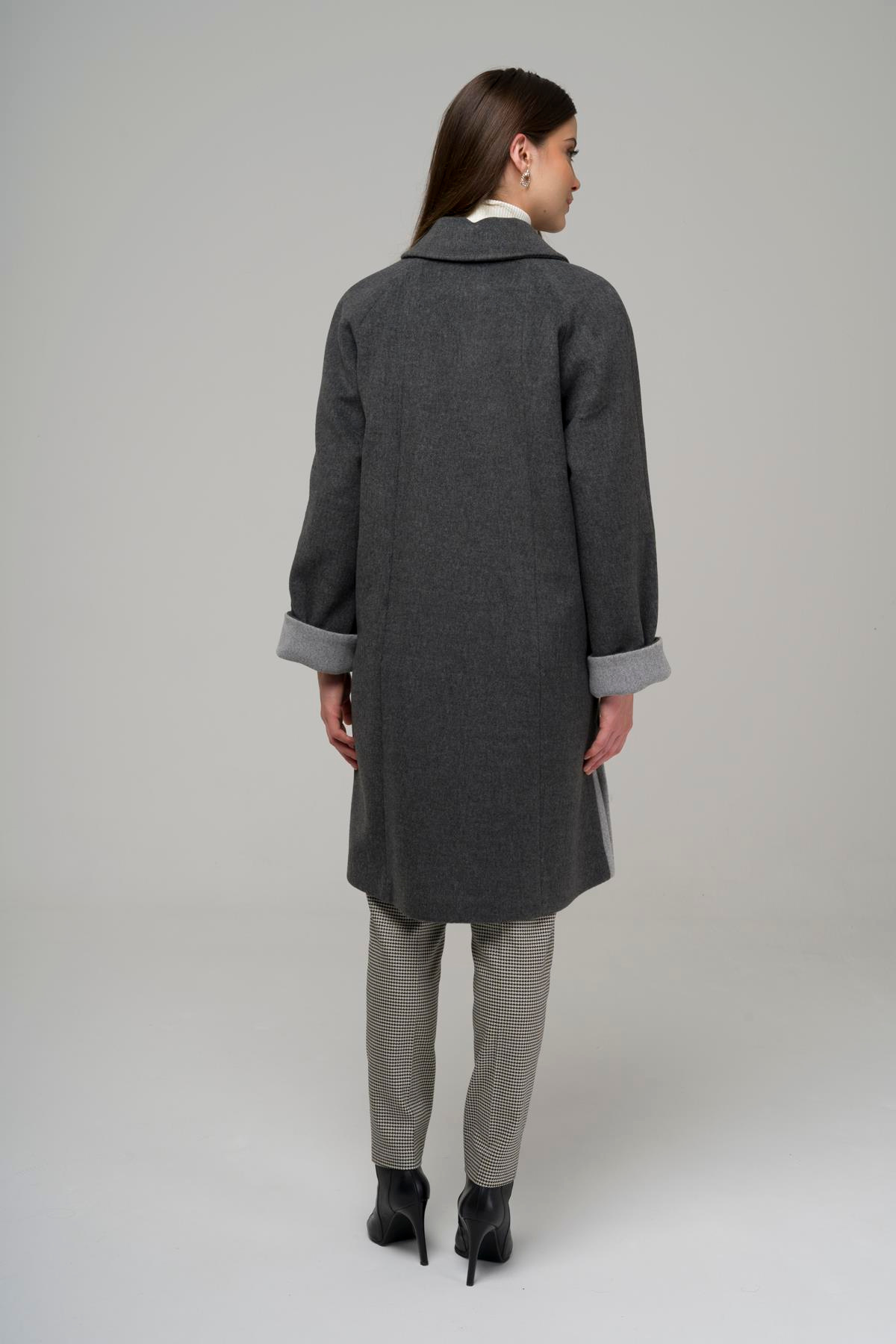 Reglan Kol Torba Cepli Garni Detaylı Büyük Beden Kaban KOYU GRİ 3947