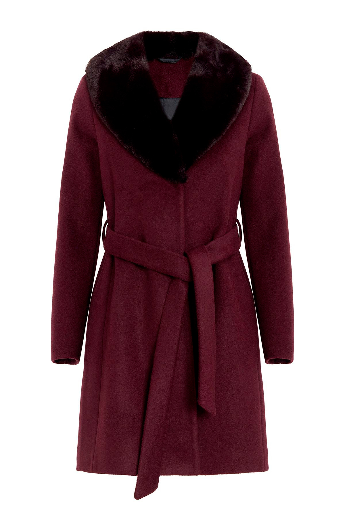 Şal Yaka Kürklü Belden Bağlamalı Kaban MÜRDÜM 3093