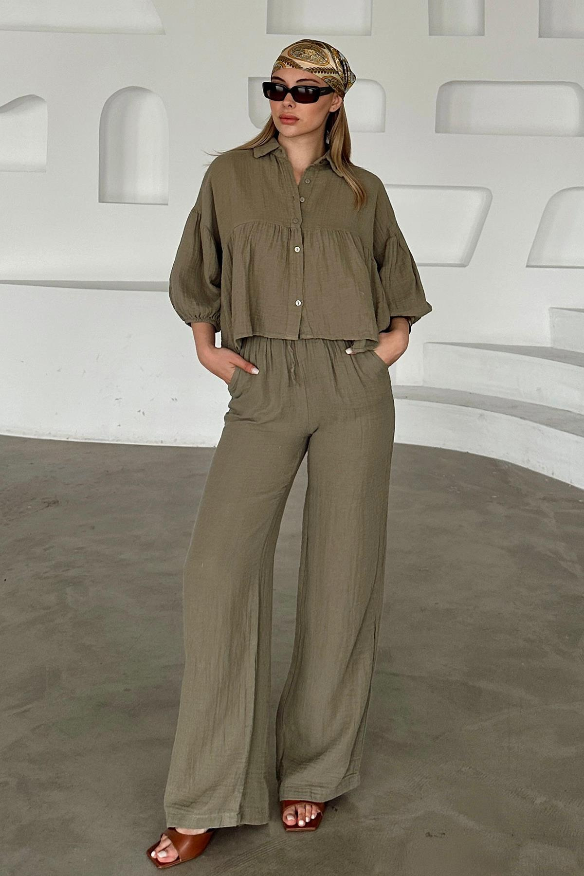 قميص قصير كاجوال وبدلة موسلين من قطعتين يمين 9355-TK