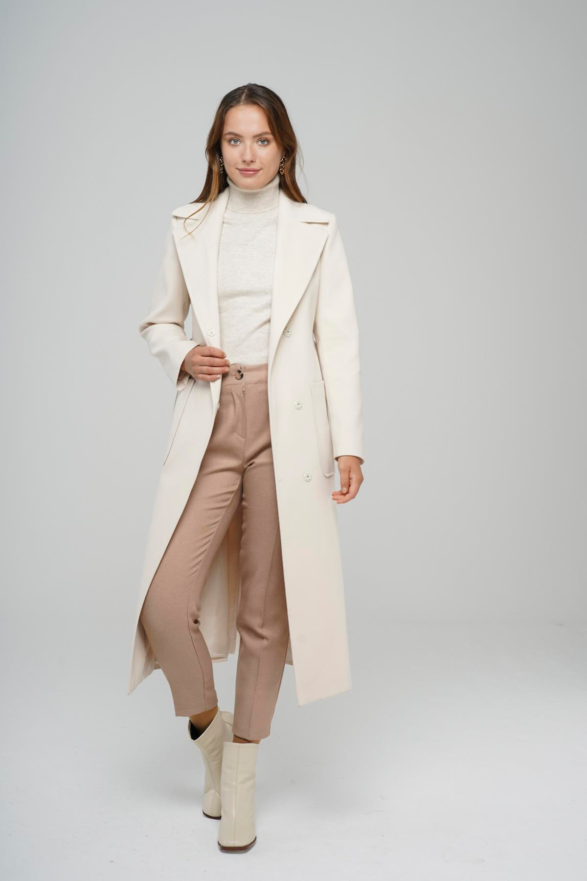 Torba Cepli Çıt Çıt Kapamalı Ara Boy Kaban EKRU 3842