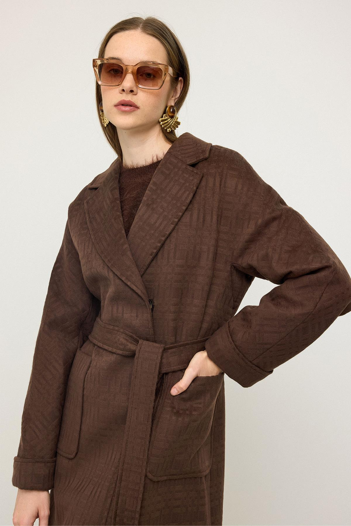 Torba Cepli Kendinden Desenli Oversize Limited Edition Kaban KAHVE 3140