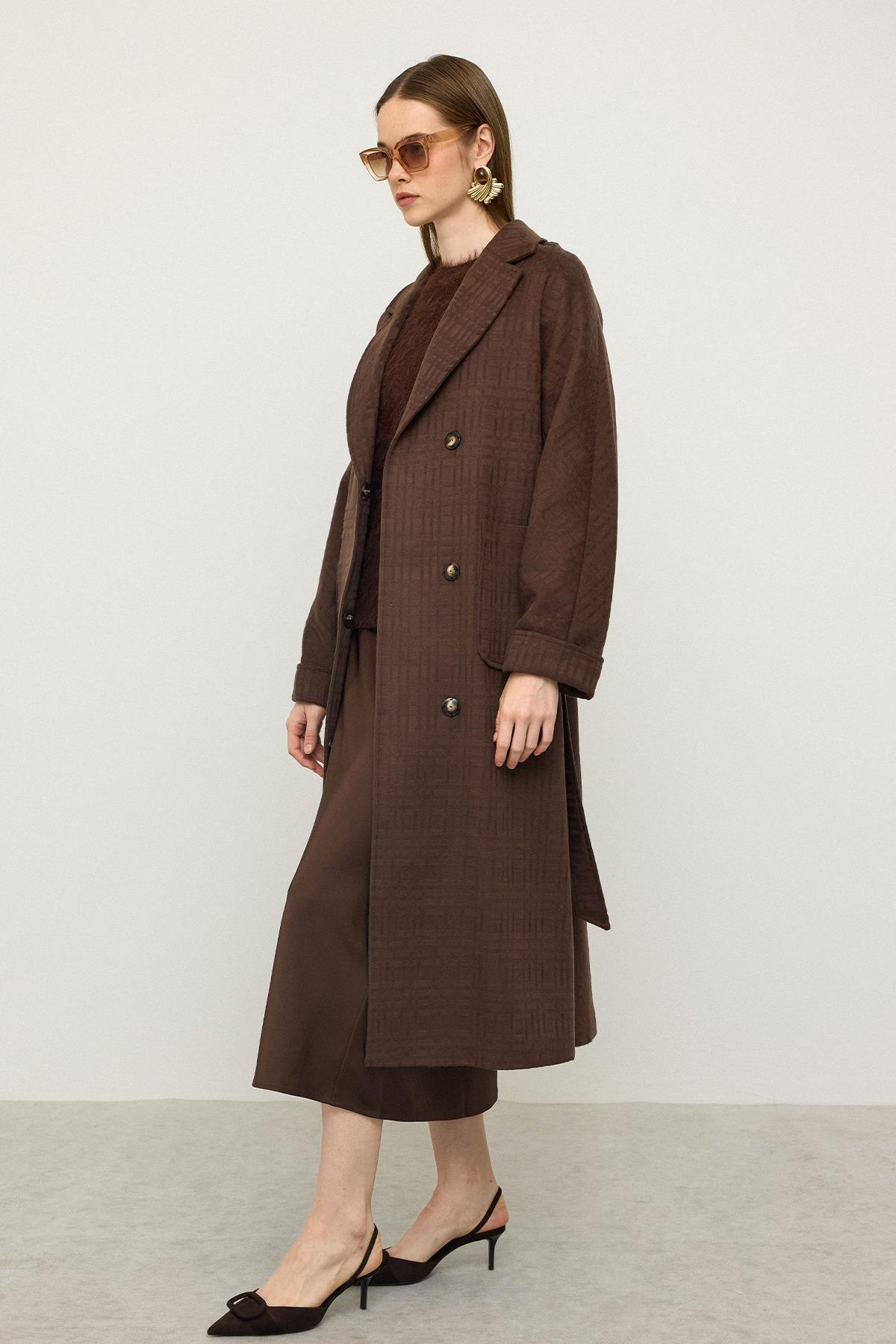 Torba Cepli Kendinden Desenli Oversize Limited Edition Kaban KAHVE 3140