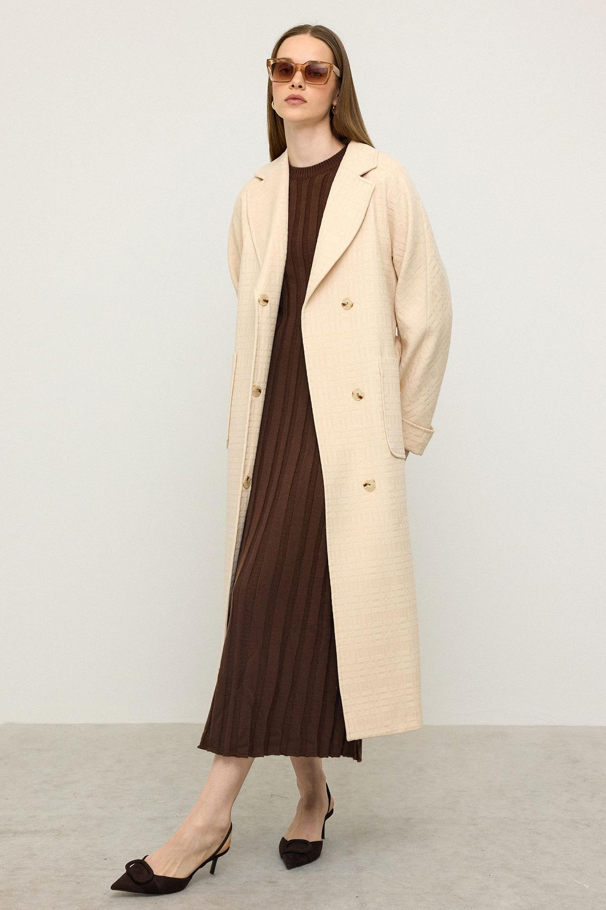 Torba Cepli Kendinden Desenli Oversize Limited Edition Kaban KREM 3140