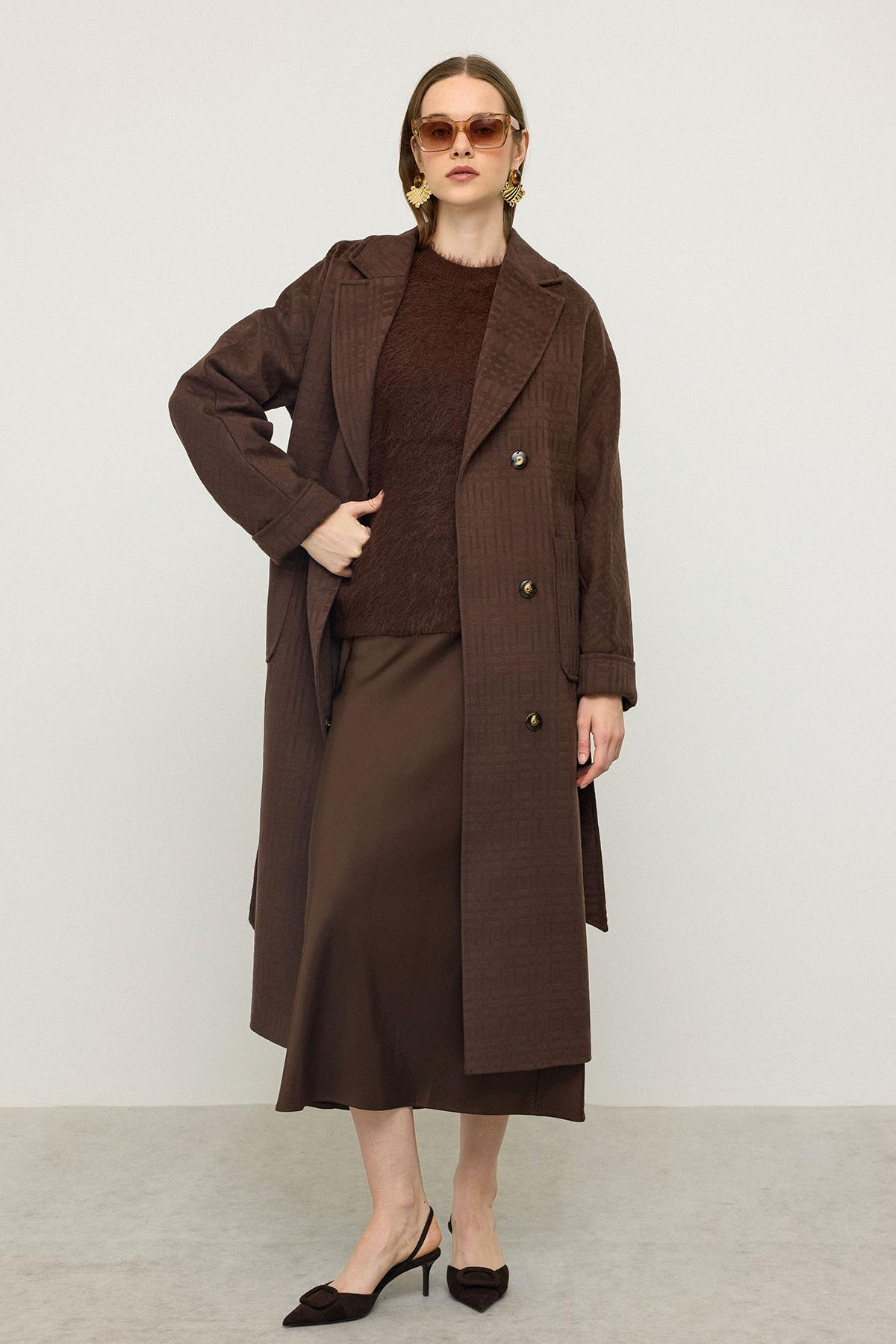 Torba Cepli Kendinden Desenli Oversize Limited Edition Kaban KAHVE 3140