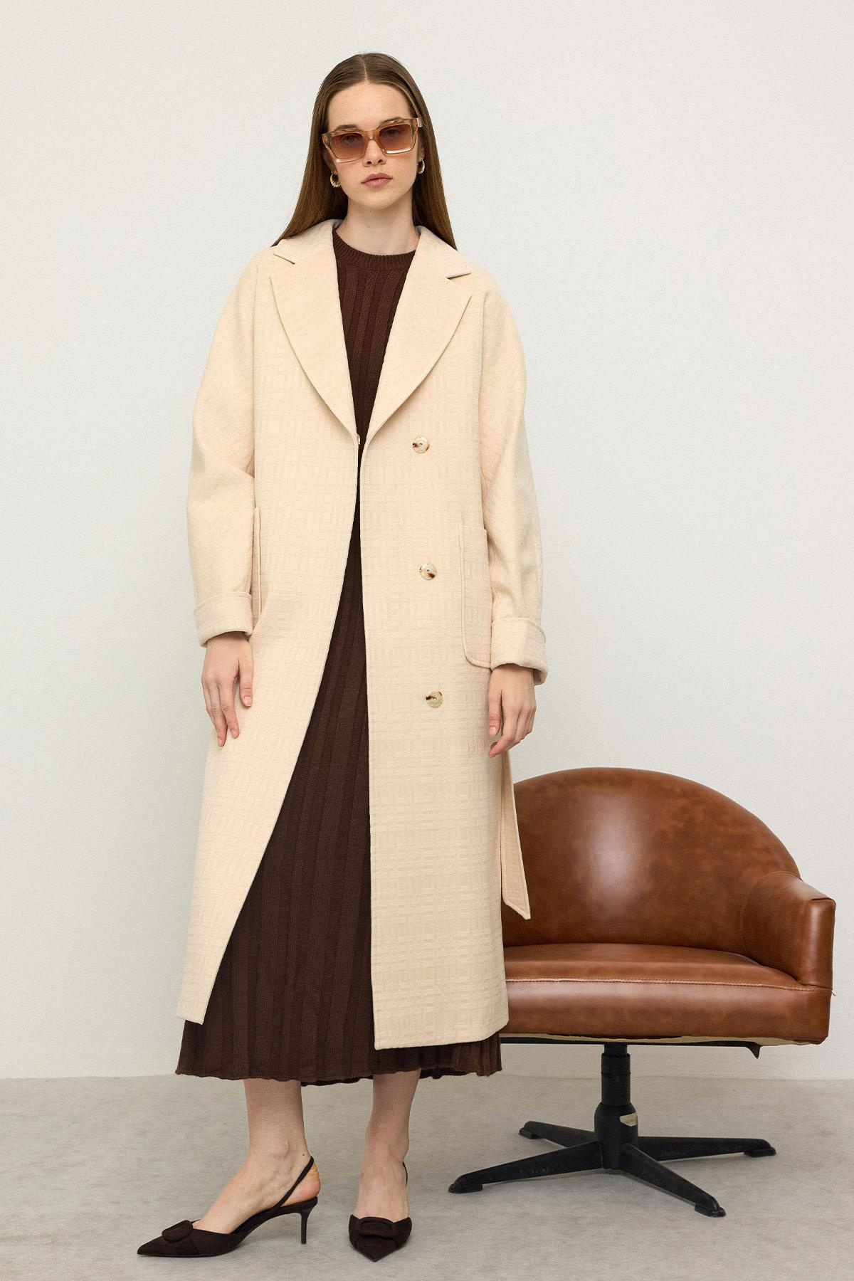 Torba Cepli Kendinden Desenli Oversize Limited Edition Kaban KREM 3140