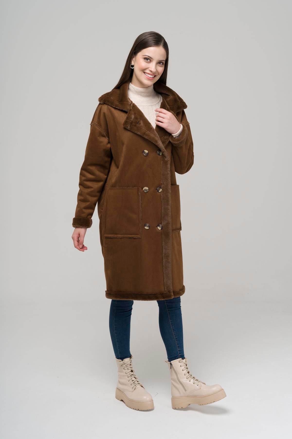 Torba Cepli Kruvaze Süet / Kürk Mont TABA 6496