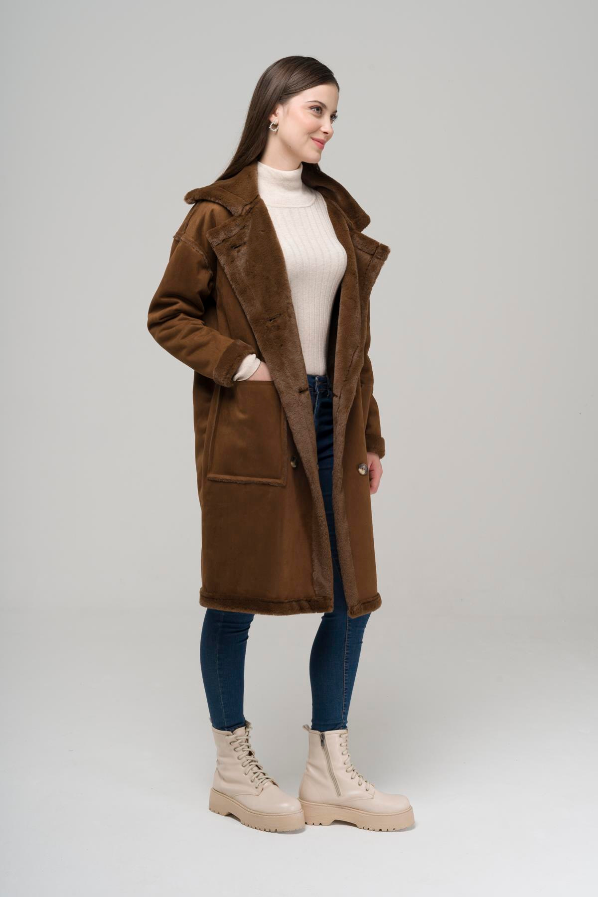 Torba Cepli Kruvaze Süet / Kürk Mont TABA 6496