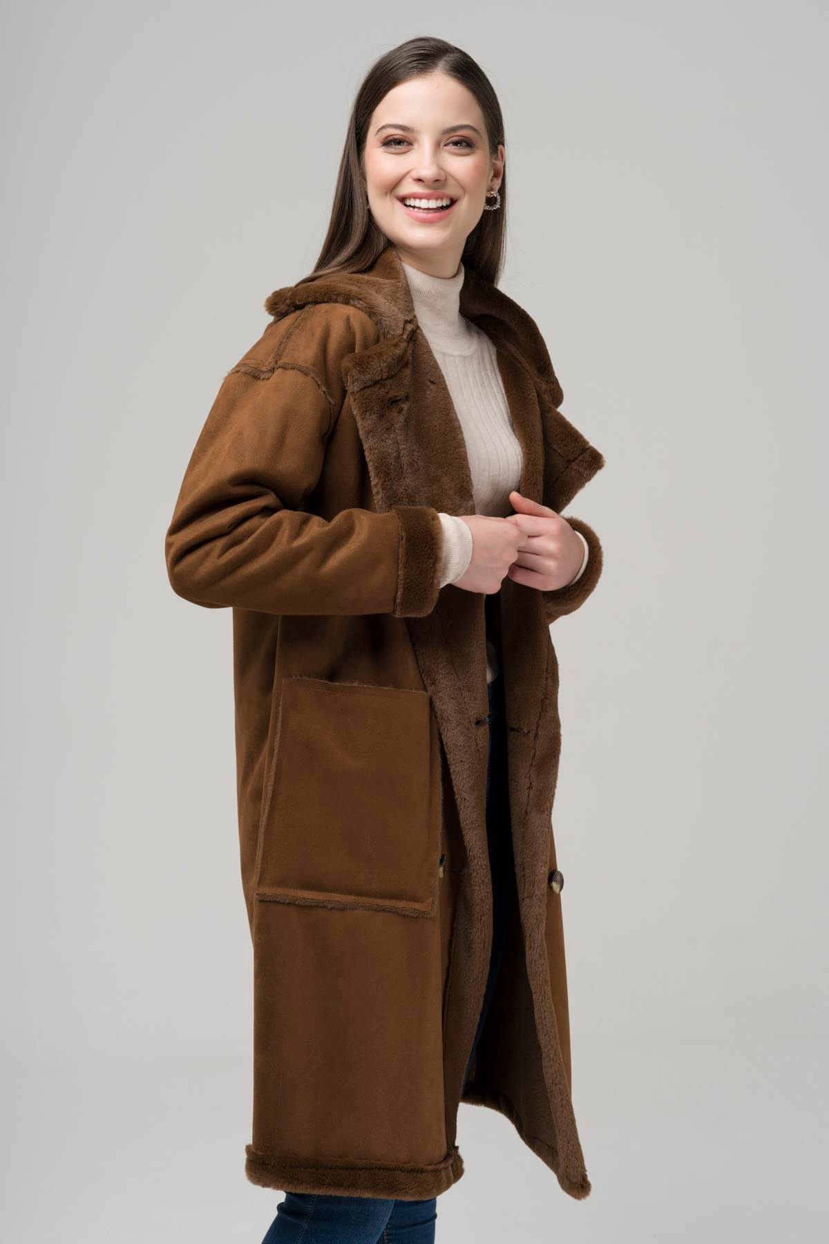 Torba Cepli Kruvaze Süet / Kürk Mont TABA 6496