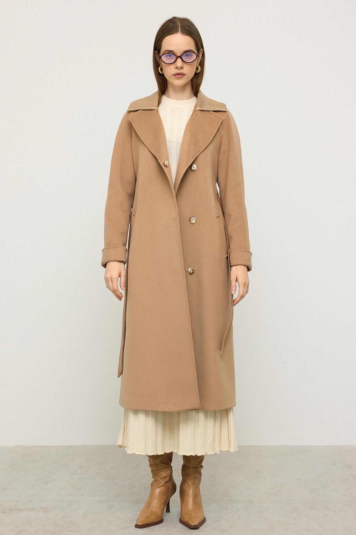 Triko Yakalı Reglan Kol Kaşmir Kaban BİSKÜVİ 3099