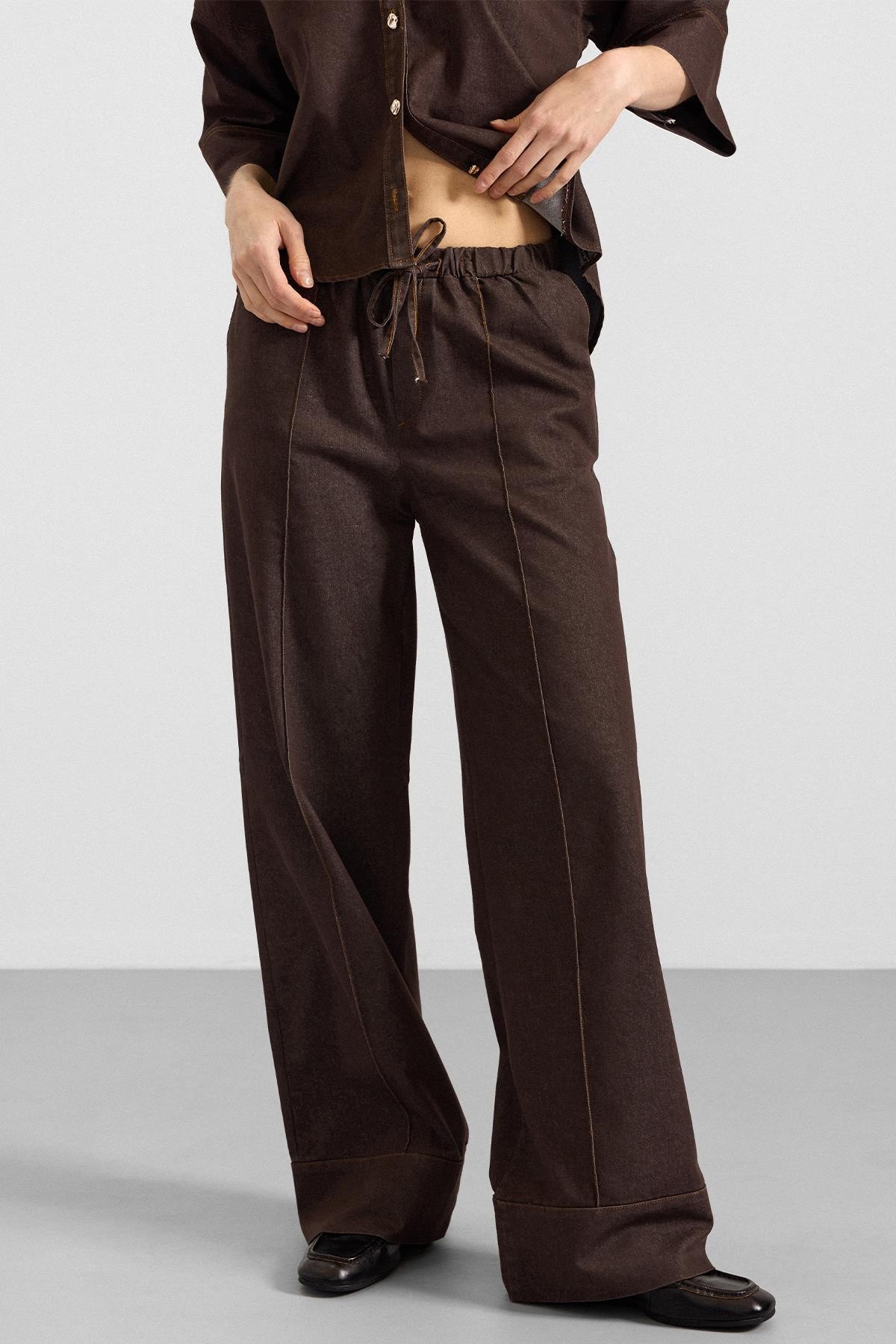 Truvakar Kol Ceket Pantolon Denim İkili Takım KAHVE 9415-TK