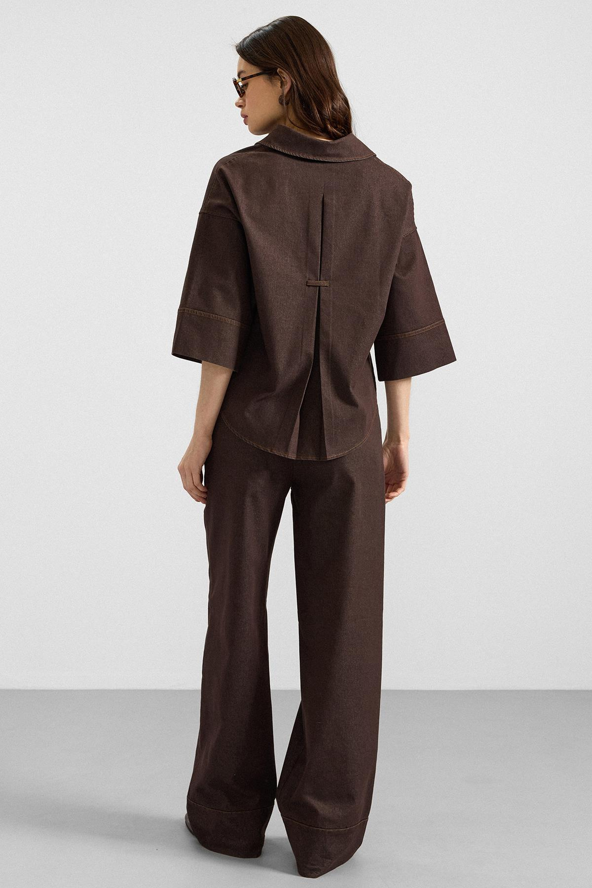 Truvakar Kol Ceket Pantolon Denim İkili Takım KAHVE 9415-TK