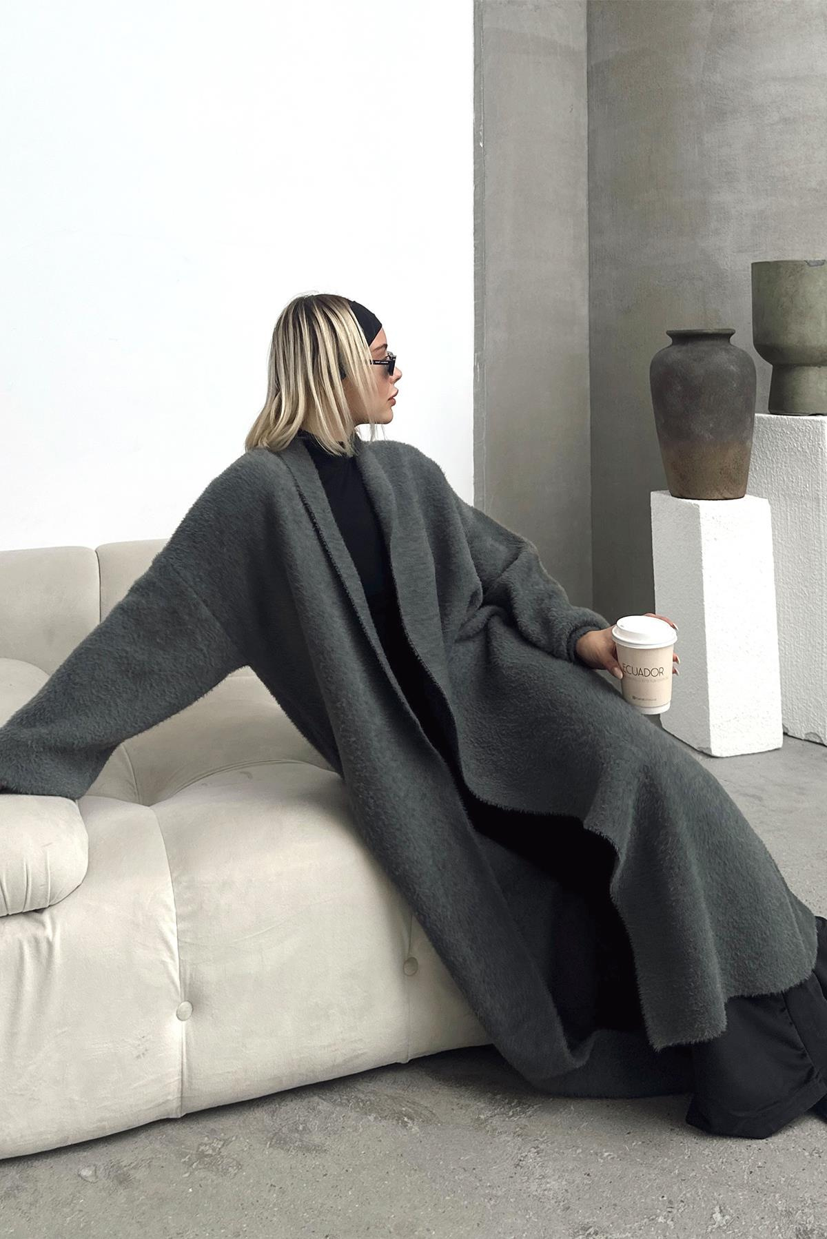 Uzun Salaş Triko Hırka ANTRASİT 8245