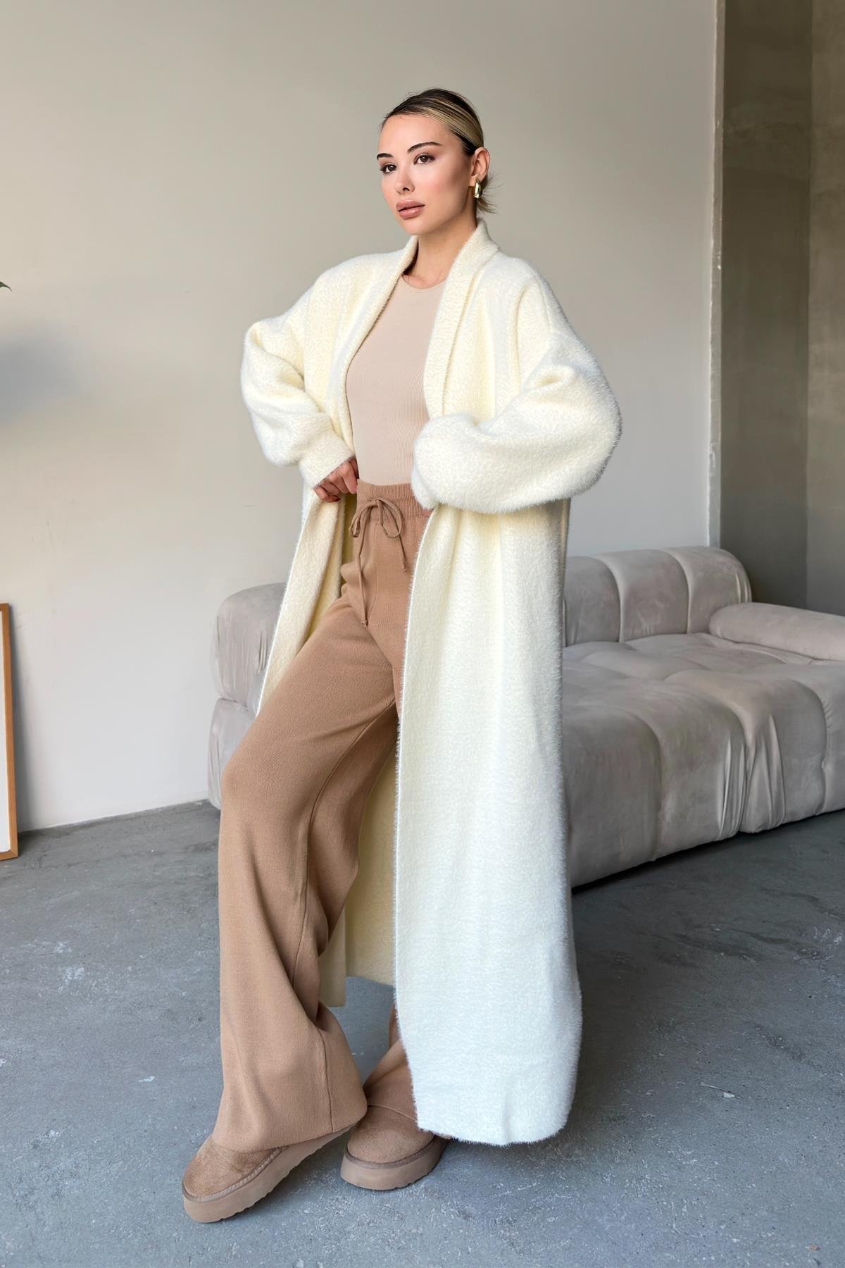 Uzun Salaş Triko Hırka EKRU 8245