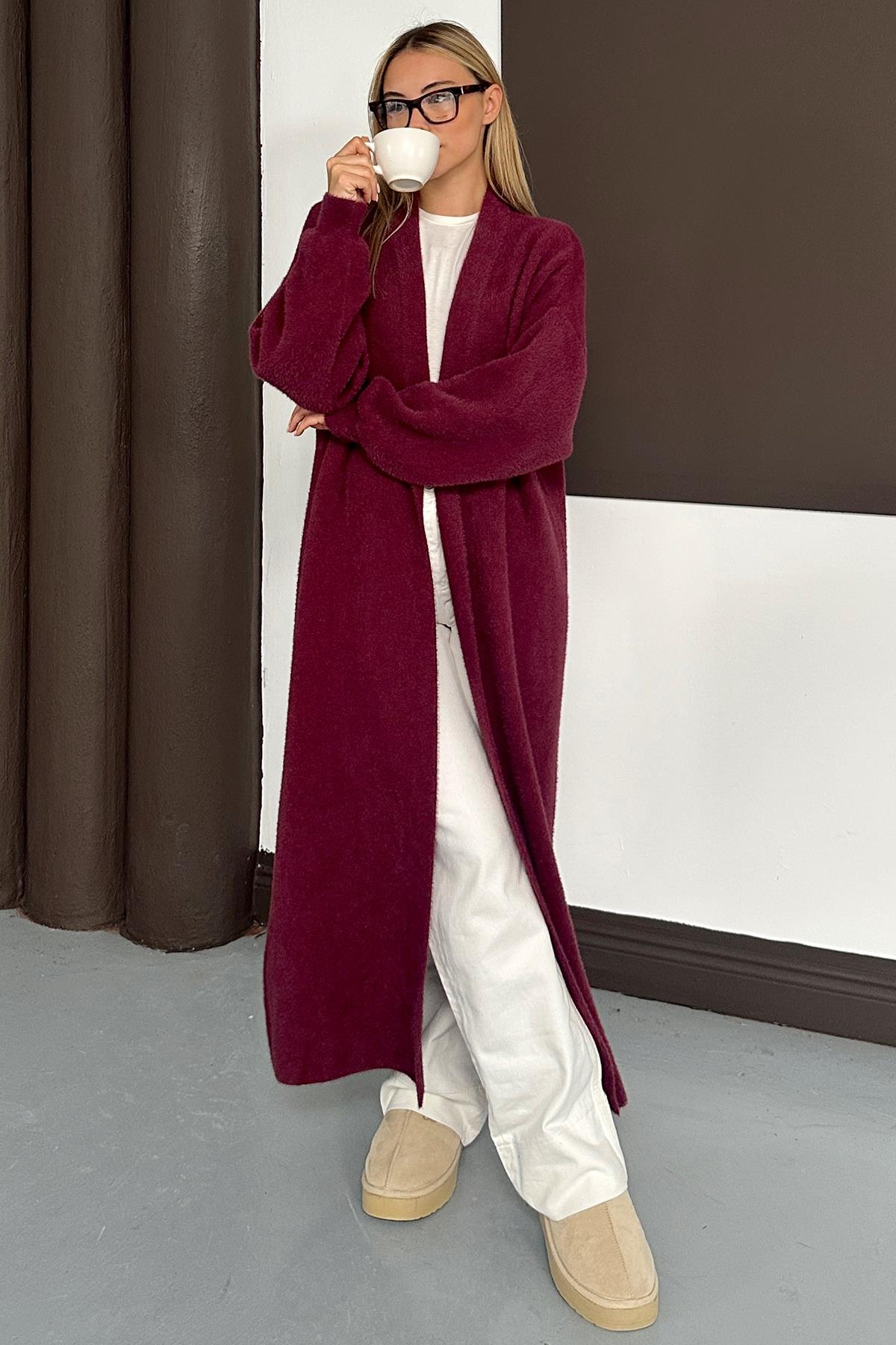 Uzun Salaş Triko Hırka MÜRDÜM 8245