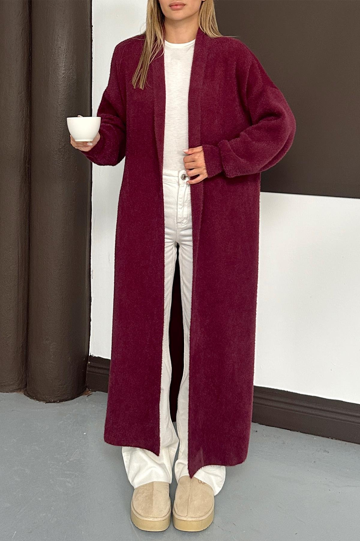 Uzun Salaş Triko Hırka MÜRDÜM 8245