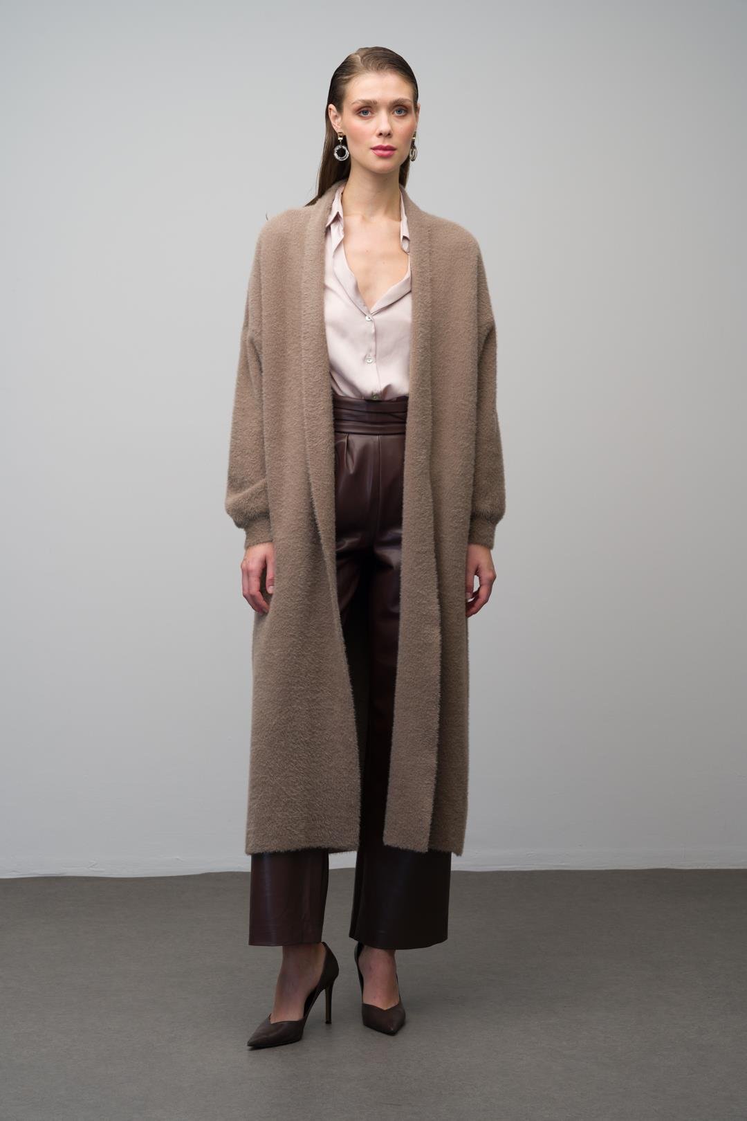 Uzun Salaş Triko Hırka VİZON 8245