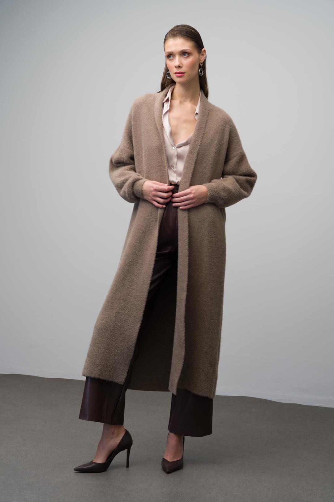 Uzun Salaş Triko Hırka VİZON 8245