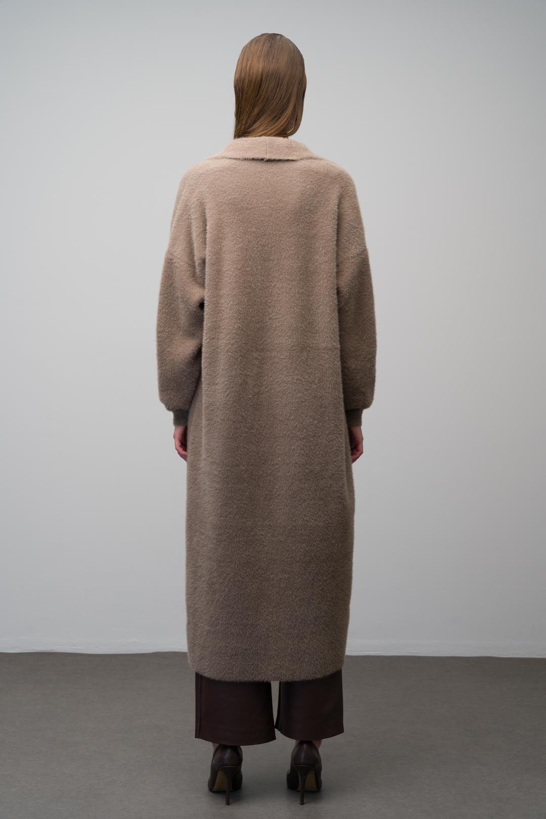 Uzun Salaş Triko Hırka VİZON 8245