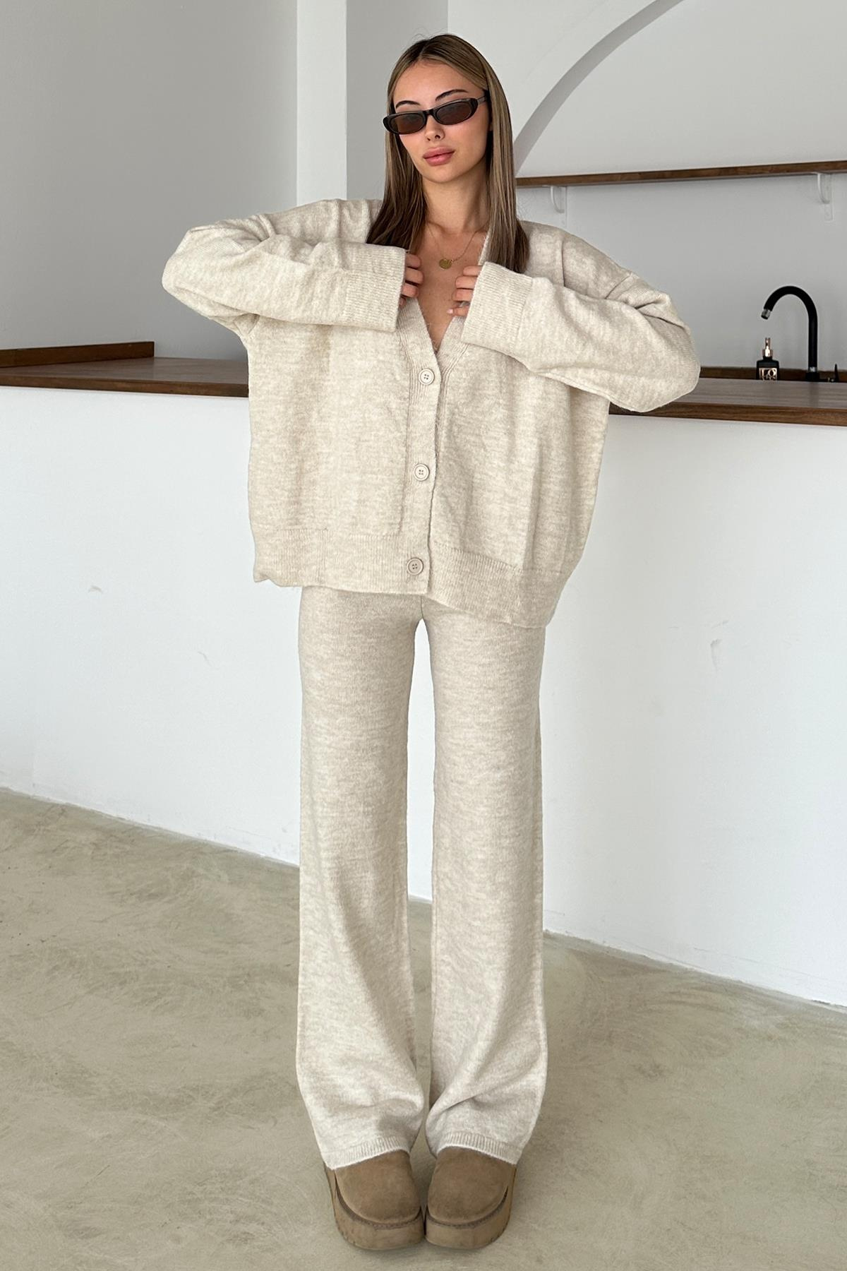 V Yaka Hırka Pantolon Triko Takım TAŞ 9368-TK