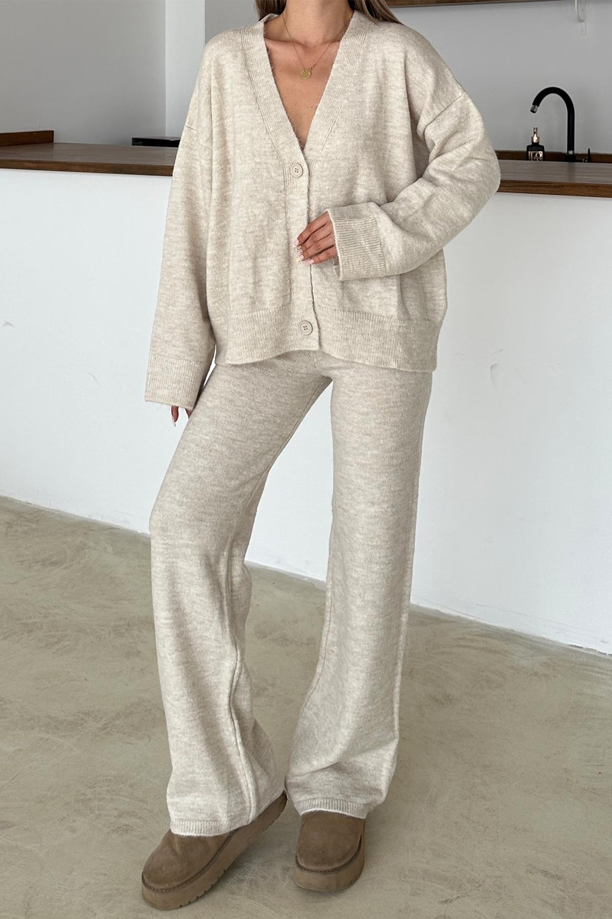 V Yaka Hırka Pantolon Triko Takım TAŞ 9368-TK