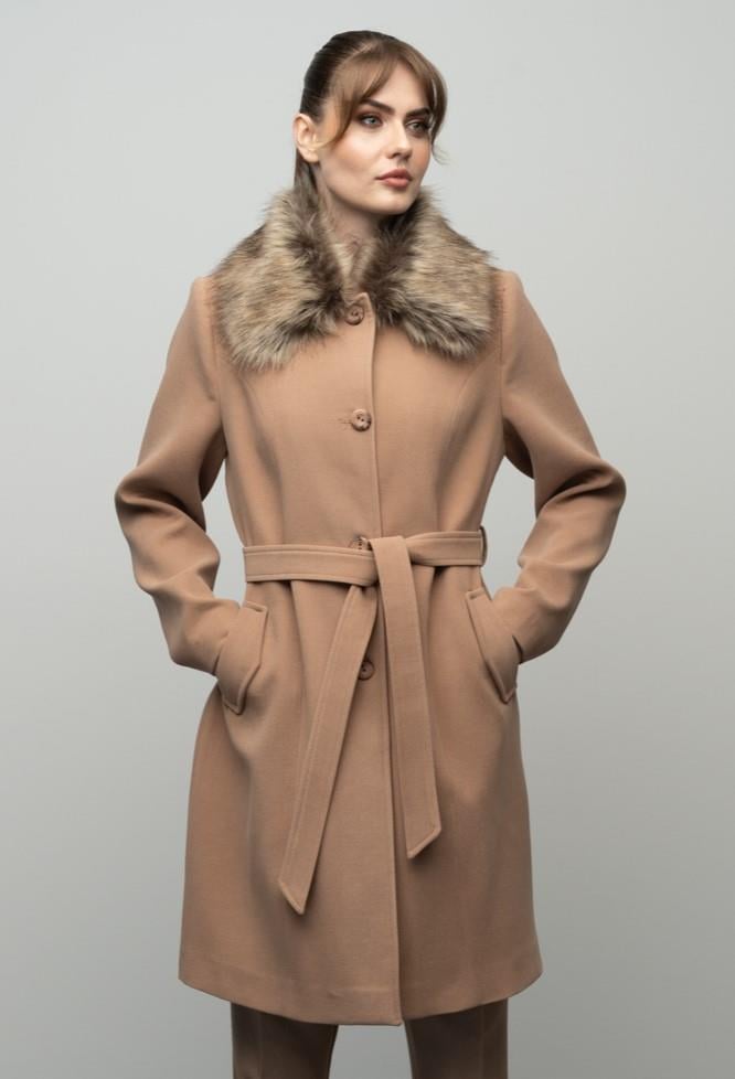 Large Size Fur Coat with Detachable Collar CAMEL 3004