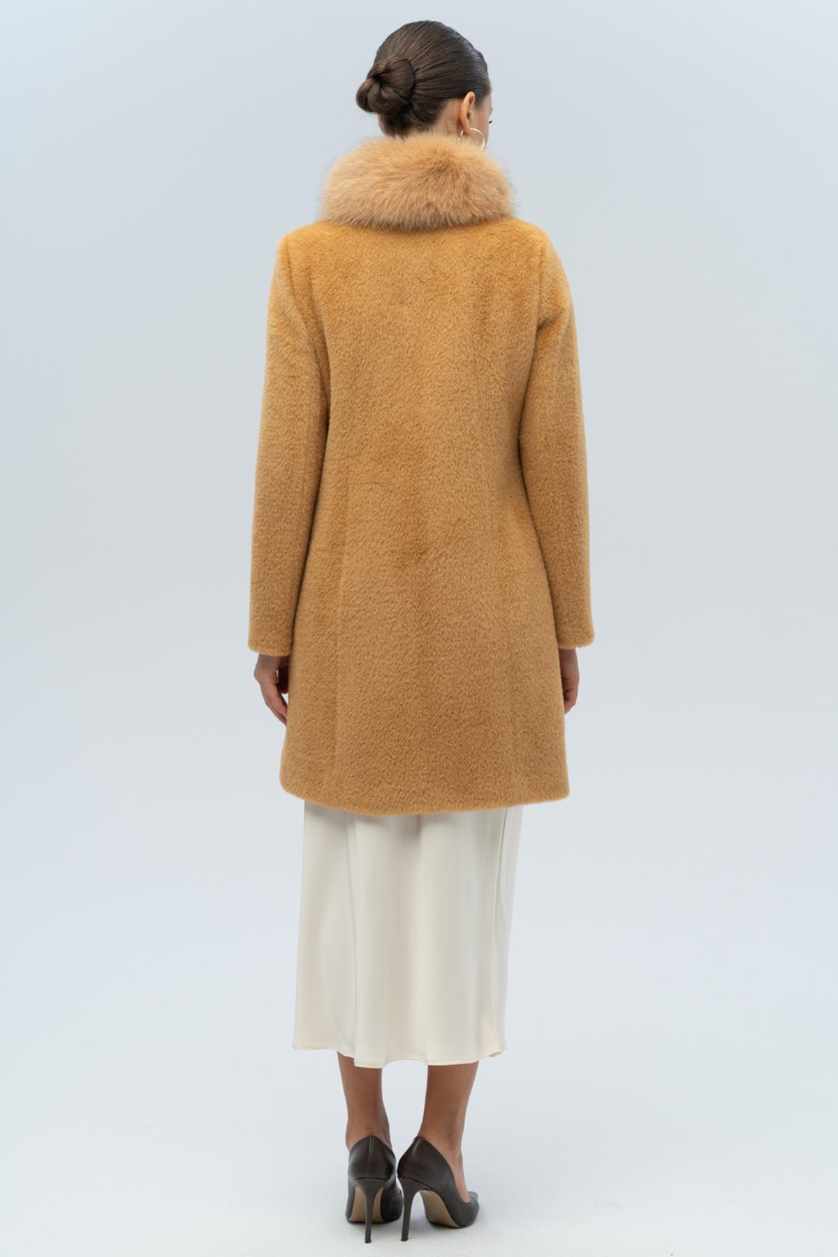 Yakası Çıkabilir Kürklü Özel Çıt Çıt Detaylı Premium Peluş Kaban KAMEL 3121-TK