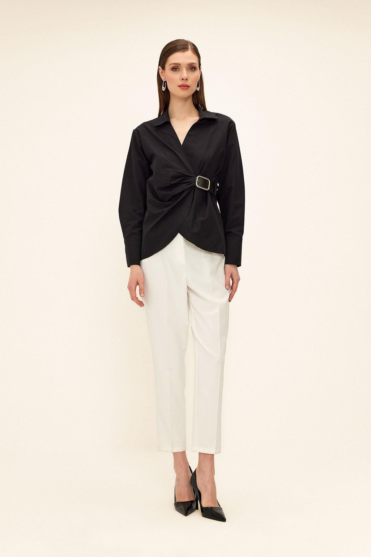 Yandan Kemer Bağlamalı Gömlek SİYAH 9336