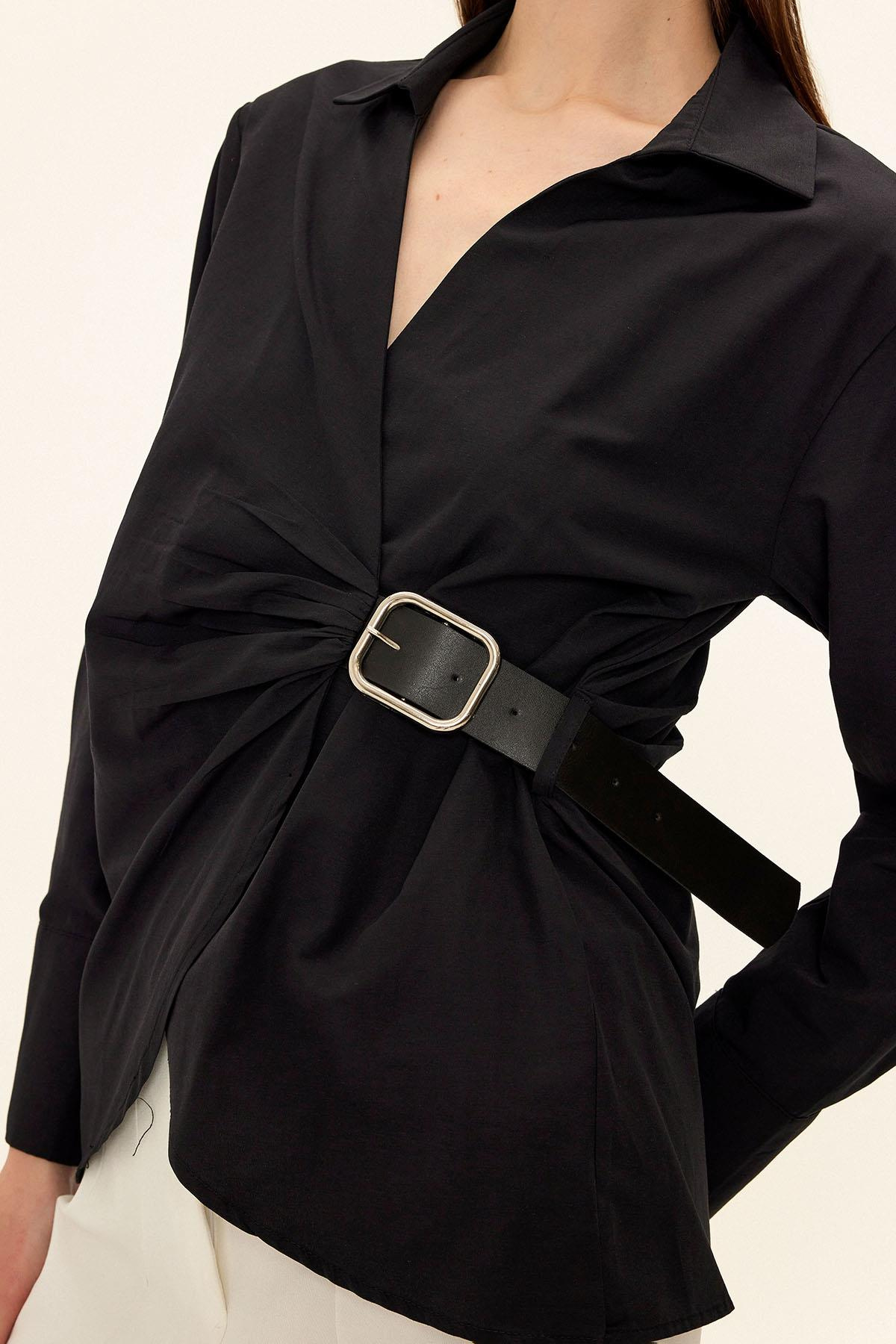 Yandan Kemer Bağlamalı Gömlek SİYAH 9336