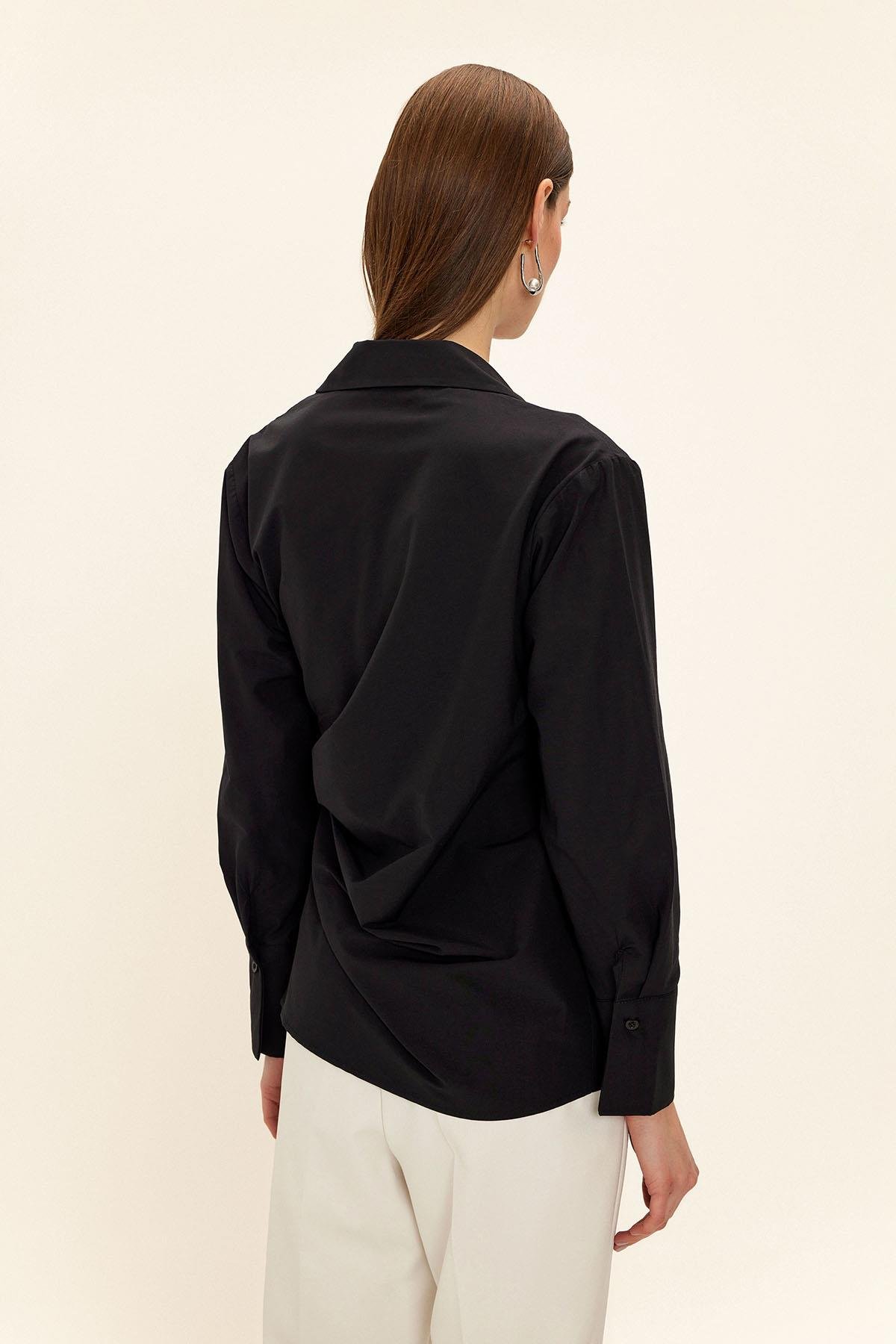 Yandan Kemer Bağlamalı Gömlek SİYAH 9336