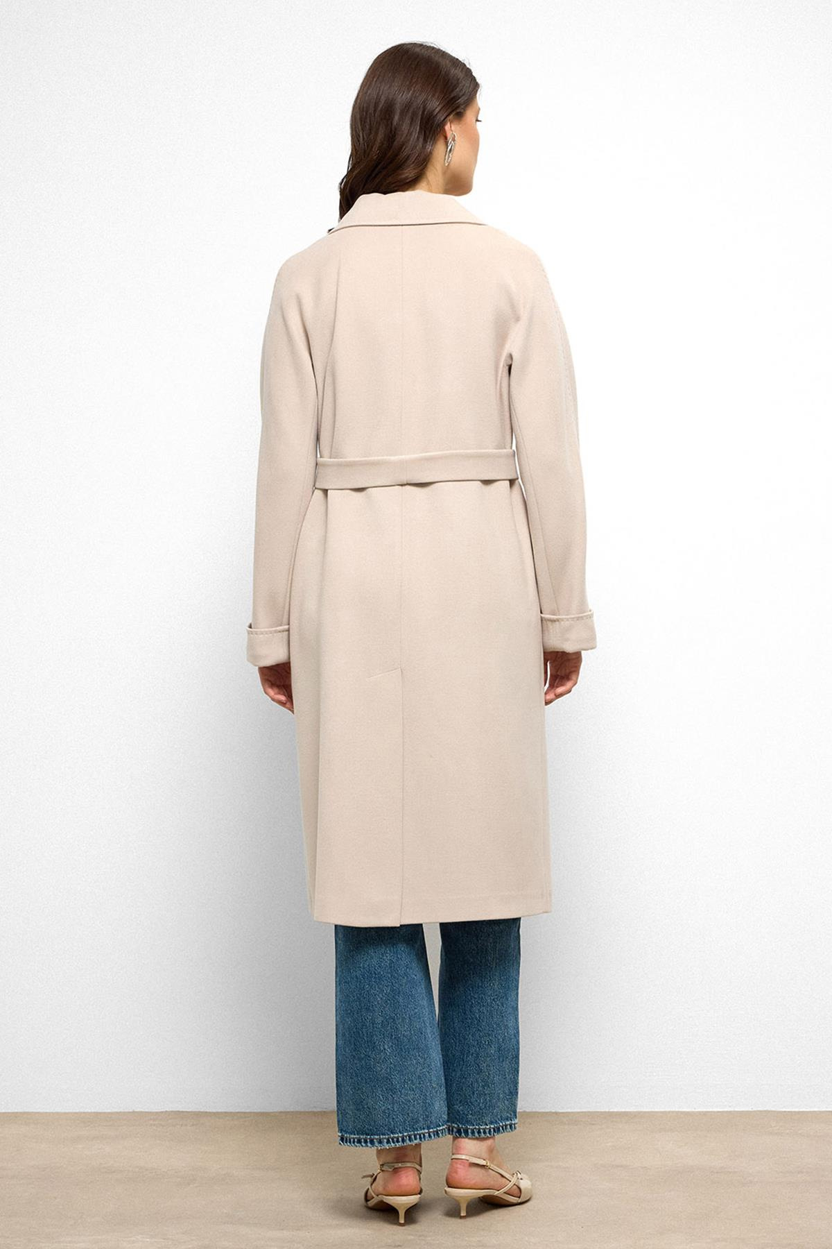 Yarasa Kol Punto Dikiş Detaylı Kaşmir Kaban AÇIK BEJ 3101