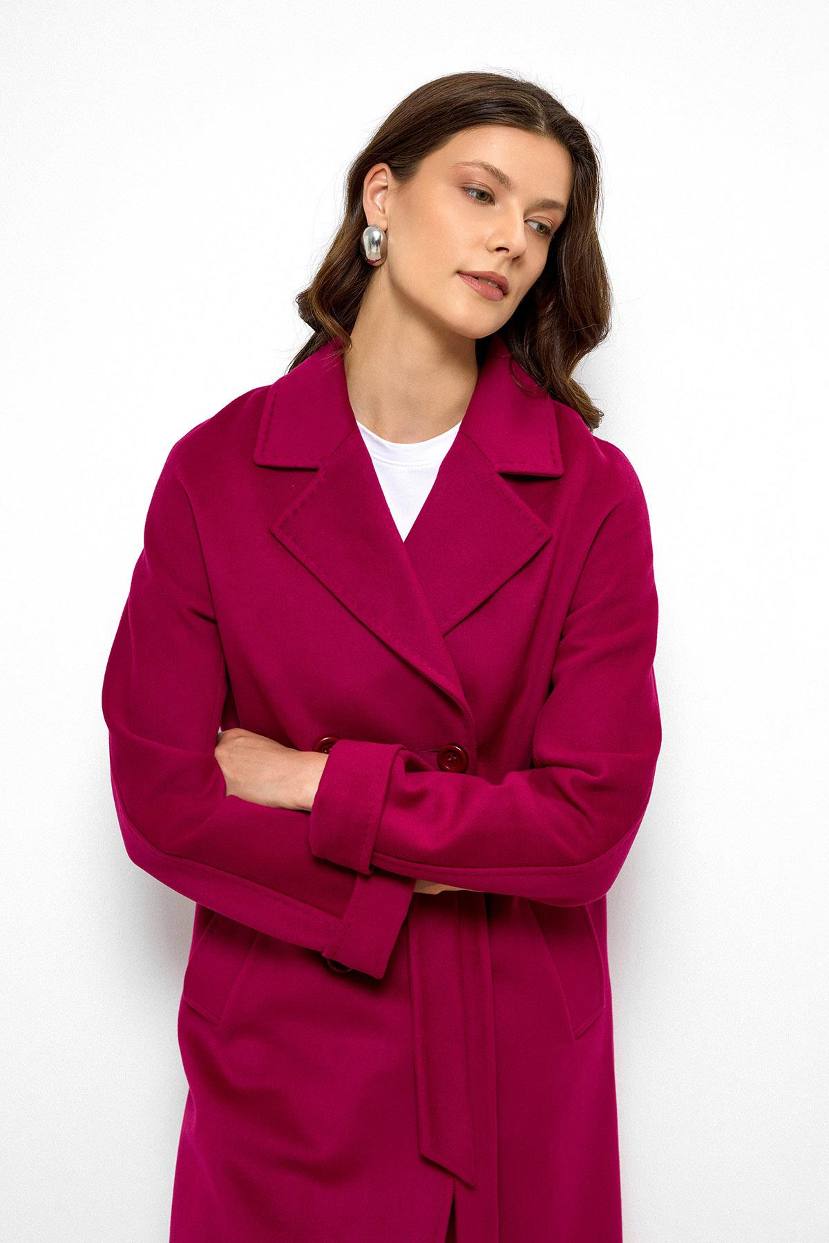 Yarasa Kol Punto Dikiş Detaylı Kaşmir Kaban FUŞYA 3101