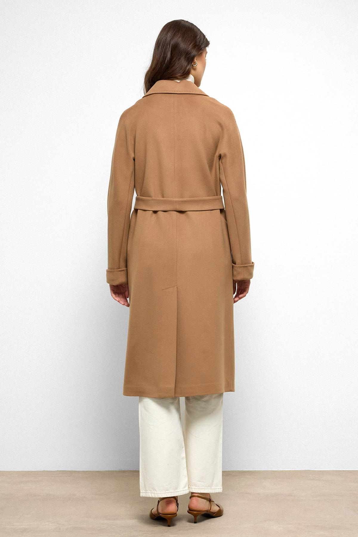 Yarasa Kol Punto Dikiş Detaylı Kaşmir Kaban KAMEL 3101