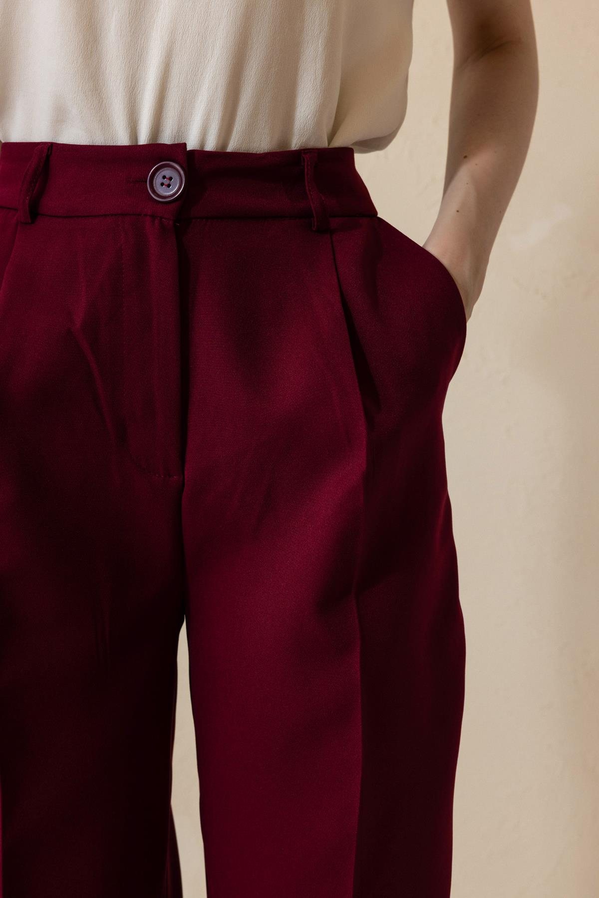 Yüksek Bel Bol Paça Palazzo Pantolon BORDO 7577