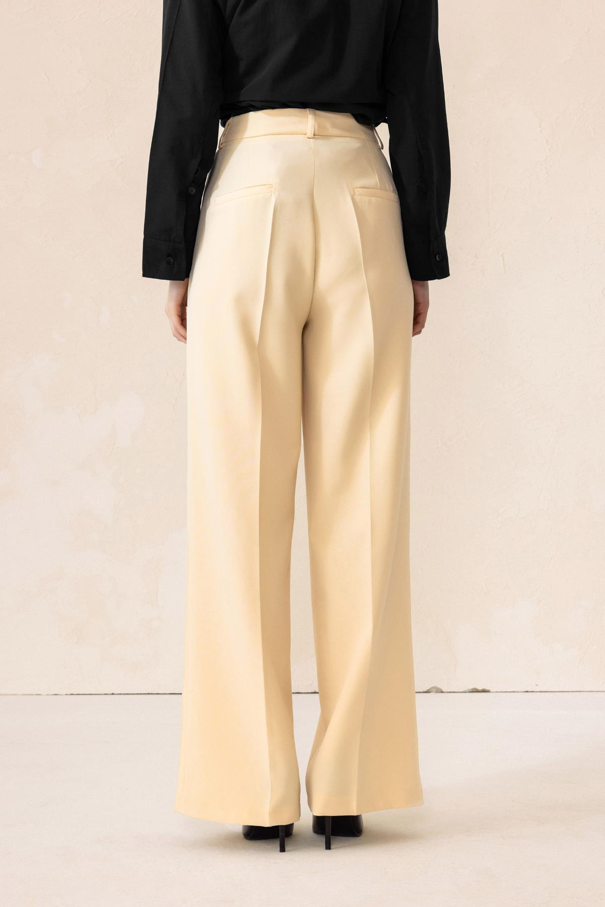 Yüksek Bel Bol Paça Palazzo Pantolon KREM 7577