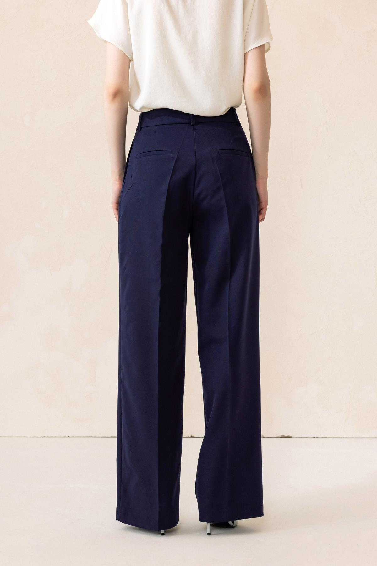 Yüksek Bel Bol Paça Palazzo Pantolon LACİVERT 7577