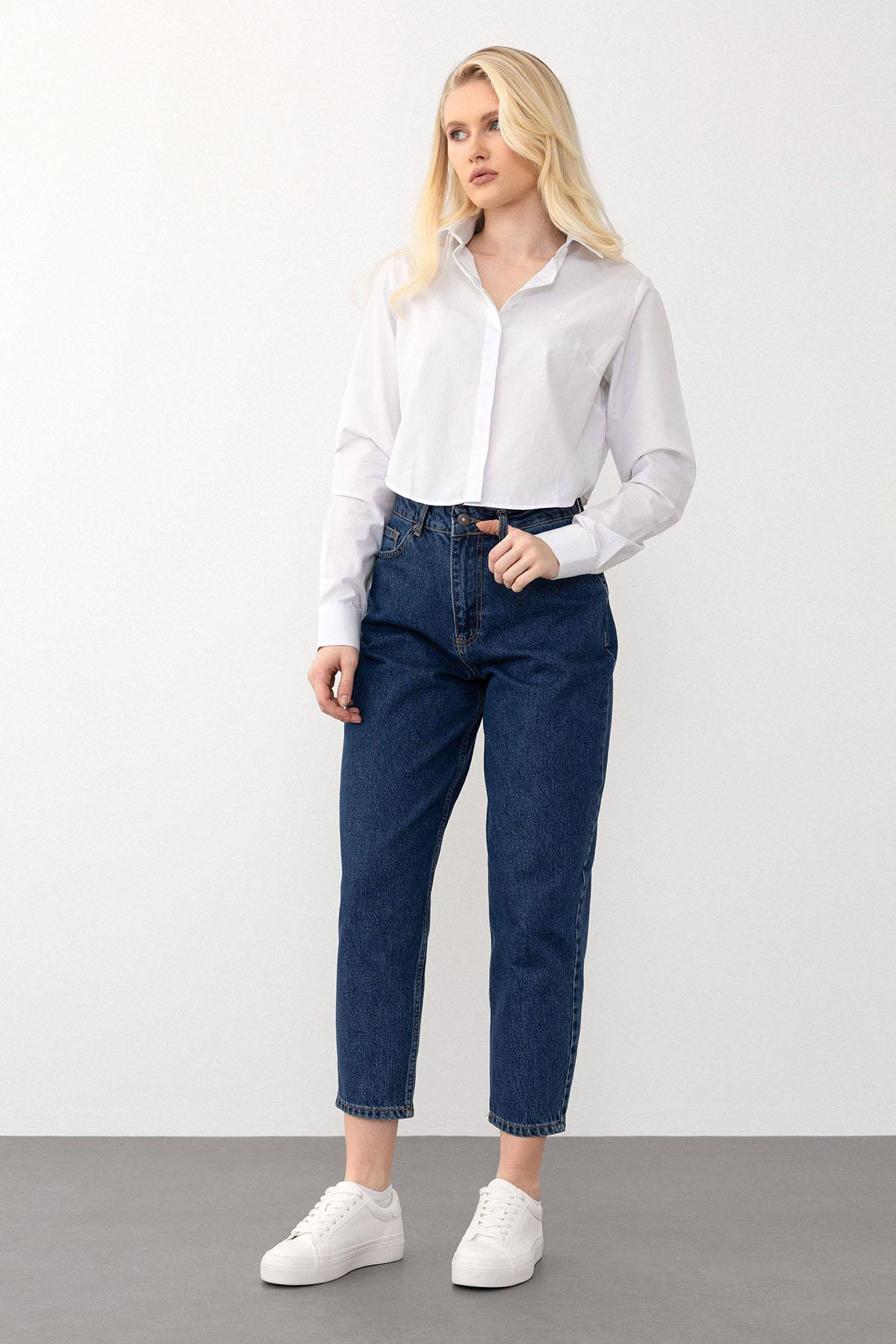 Yüksek Bel Carrot Fit Jean Pantolon KOYU MAVİ 7573