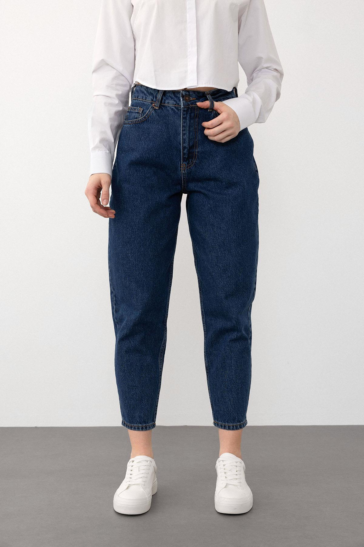 Yüksek Bel Carrot Fit Jean Pantolon KOYU MAVİ 7573