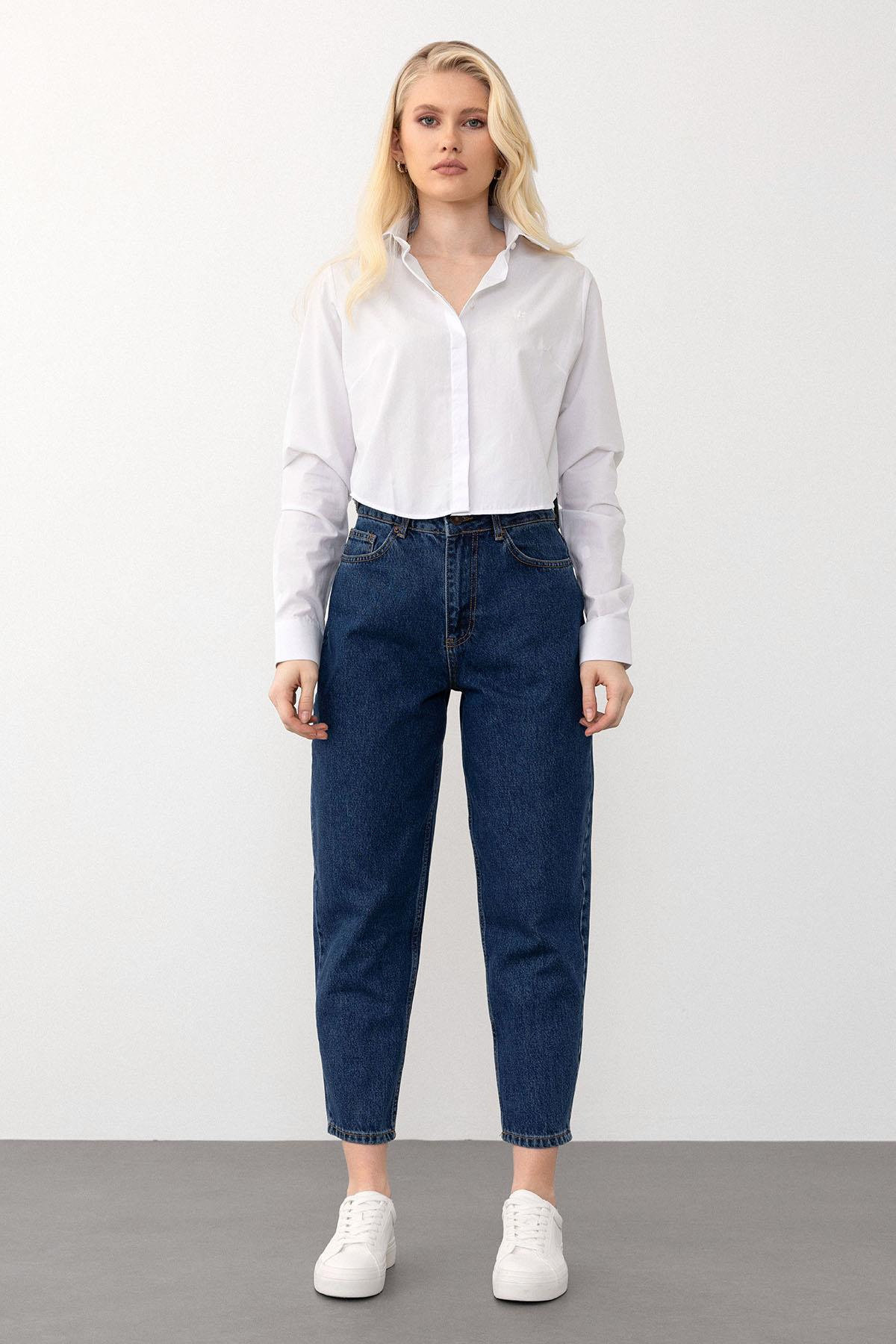 Yüksek Bel Carrot Fit Jean Pantolon KOYU MAVİ 7573