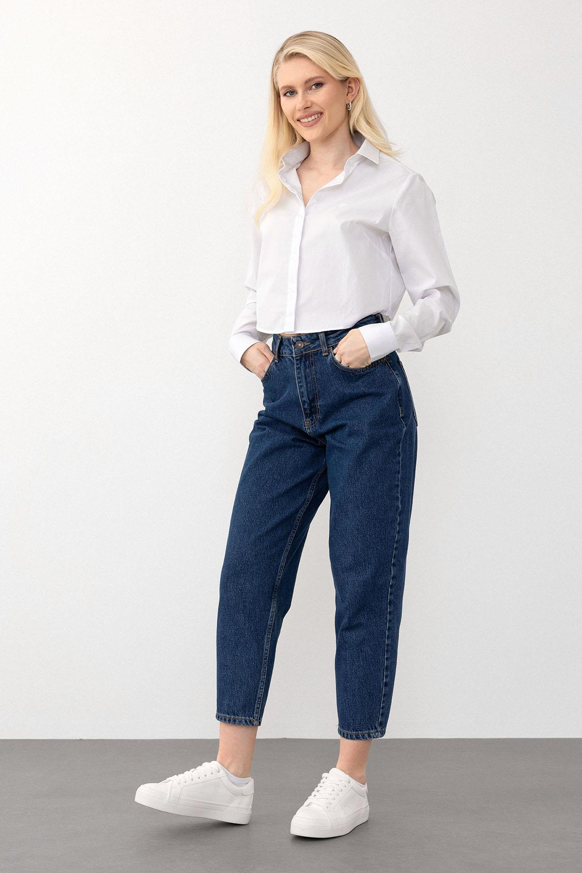 Yüksek Bel Carrot Fit Jean Pantolon KOYU MAVİ 7573