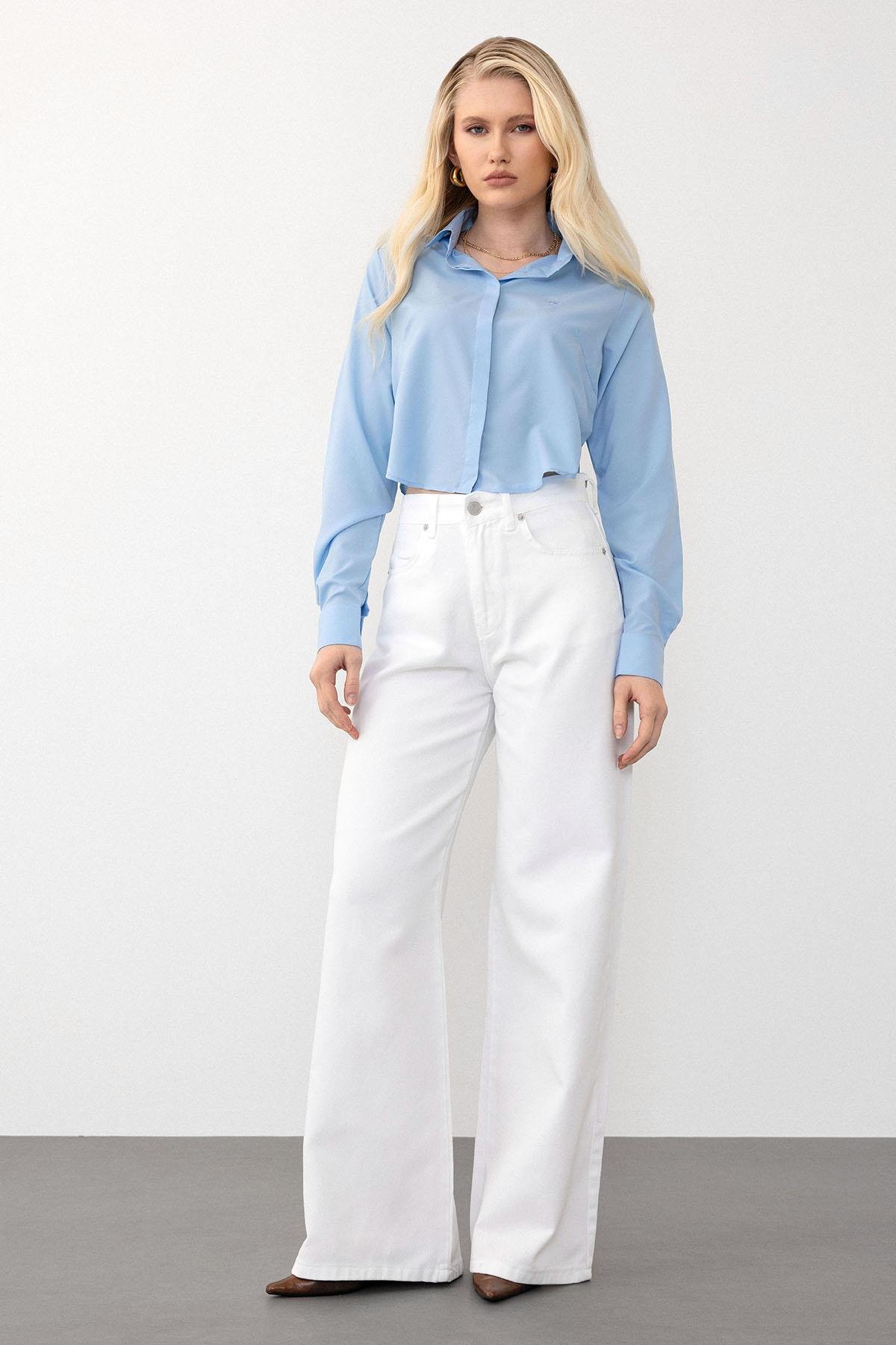 Yüksek Bel Geniş Paça Jean Pantolon BEYAZ 7571