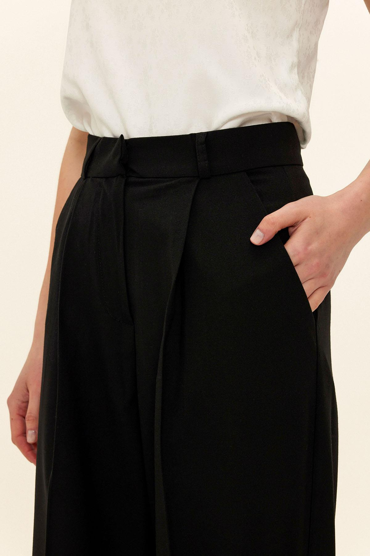 Yüksek Bel Pileli Palazzo Pantolon SİYAH 7582