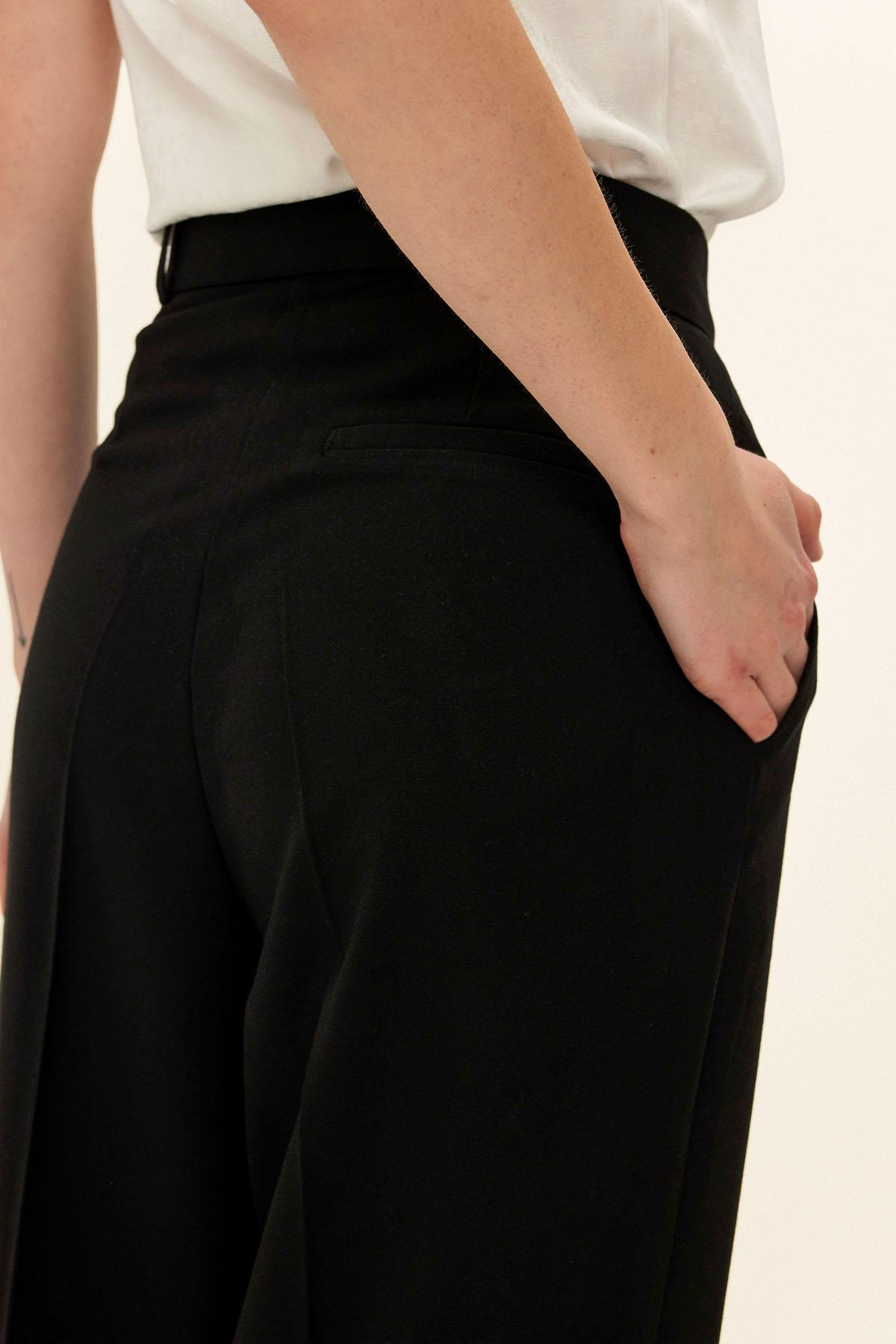 Yüksek Bel Pileli Palazzo Pantolon SİYAH 7582