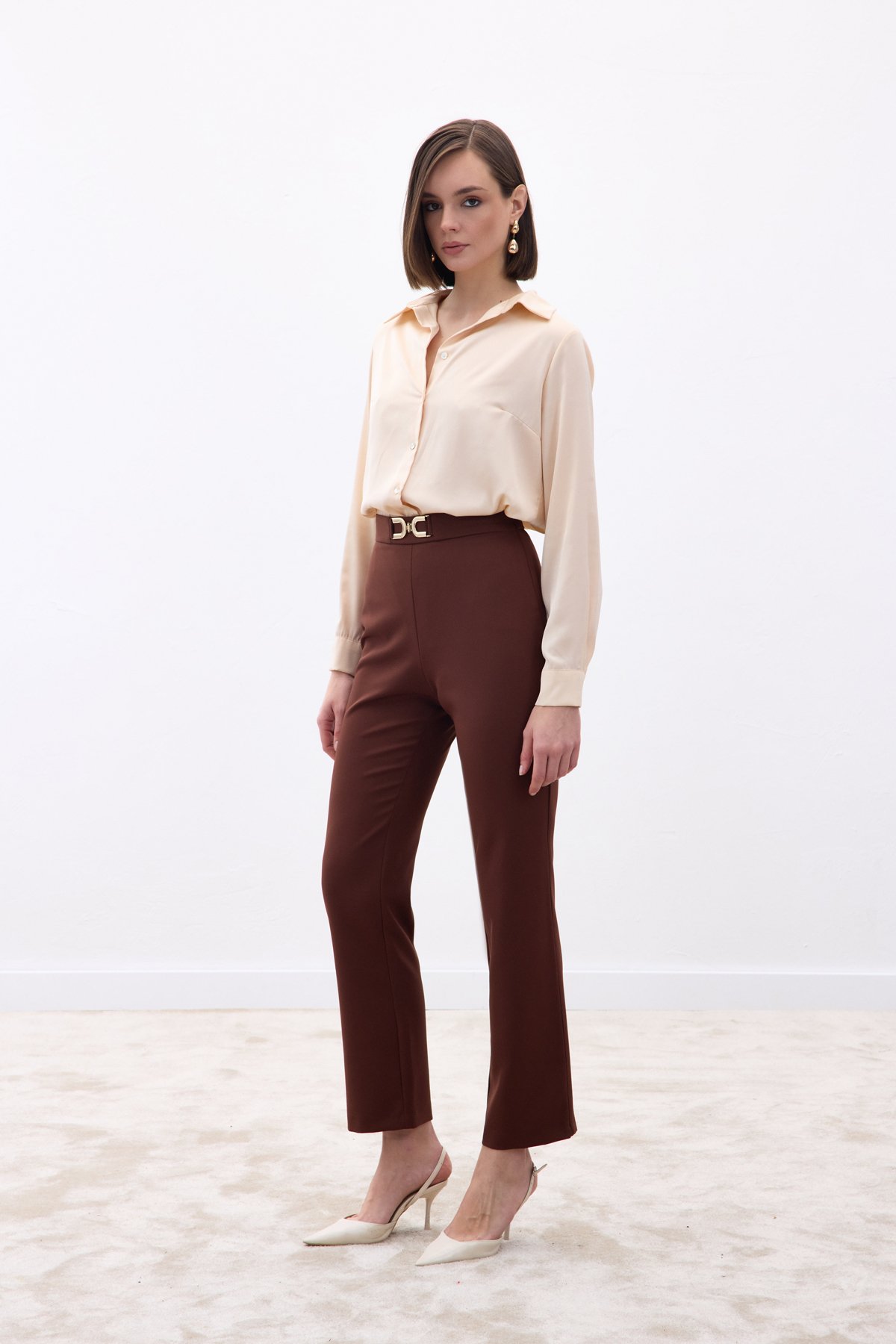 Aksesuar Detaylı Pantolon - Kahve