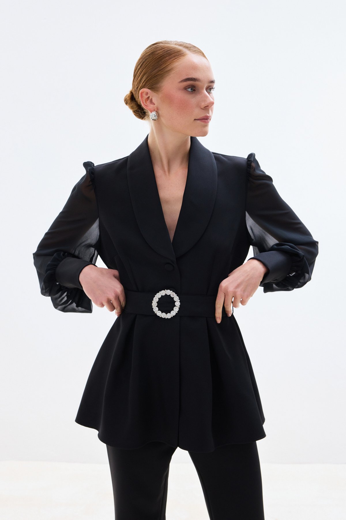 Aksesuar Kemerli Bluz - Siyah