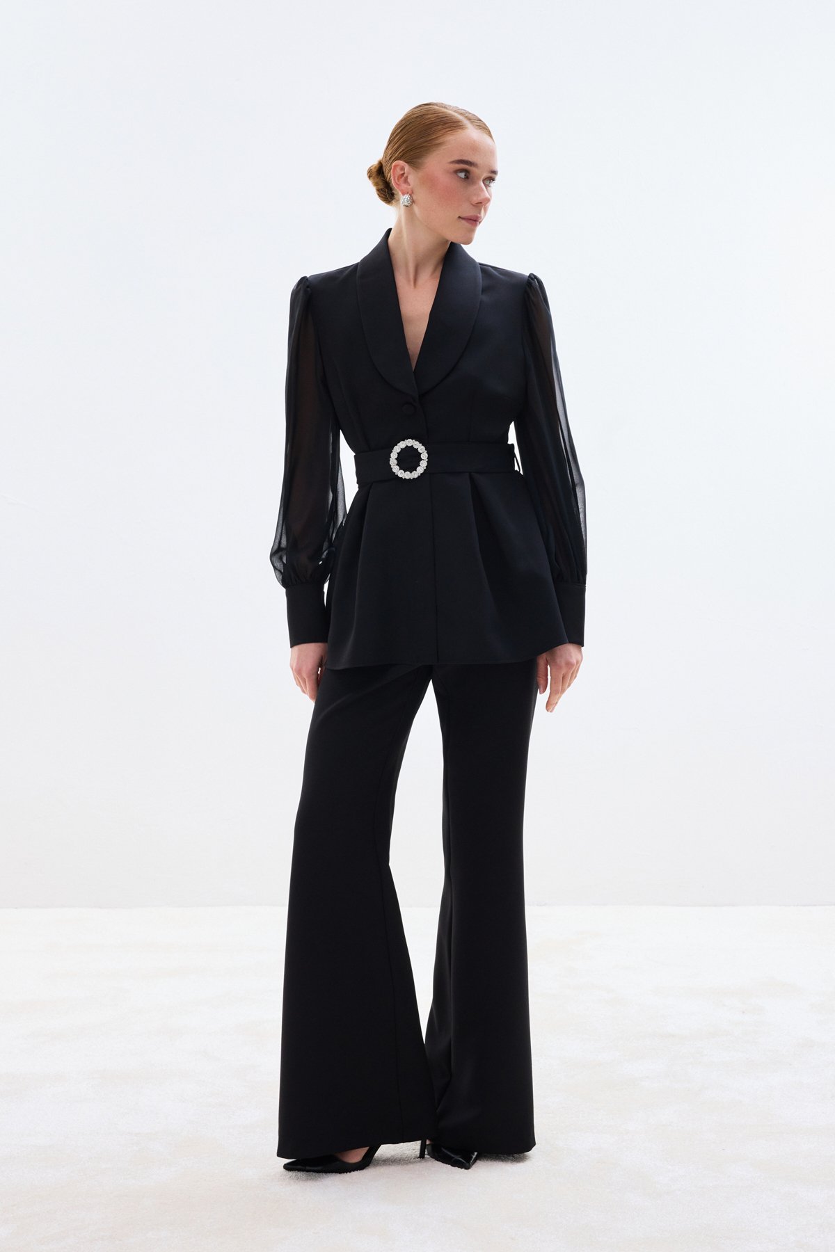 Aksesuar Kemerli Bluz - Siyah